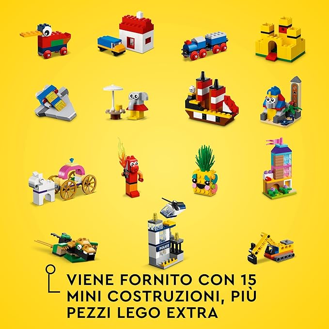 LEGO 11021 Classic 90 Anni di Gioco, Scatola con Mattoncini Colorati per 15 Mini Costruzioni di Modelli Iconici come un Treno Giocattolo, Giochi per Bambini dai 5 Anni