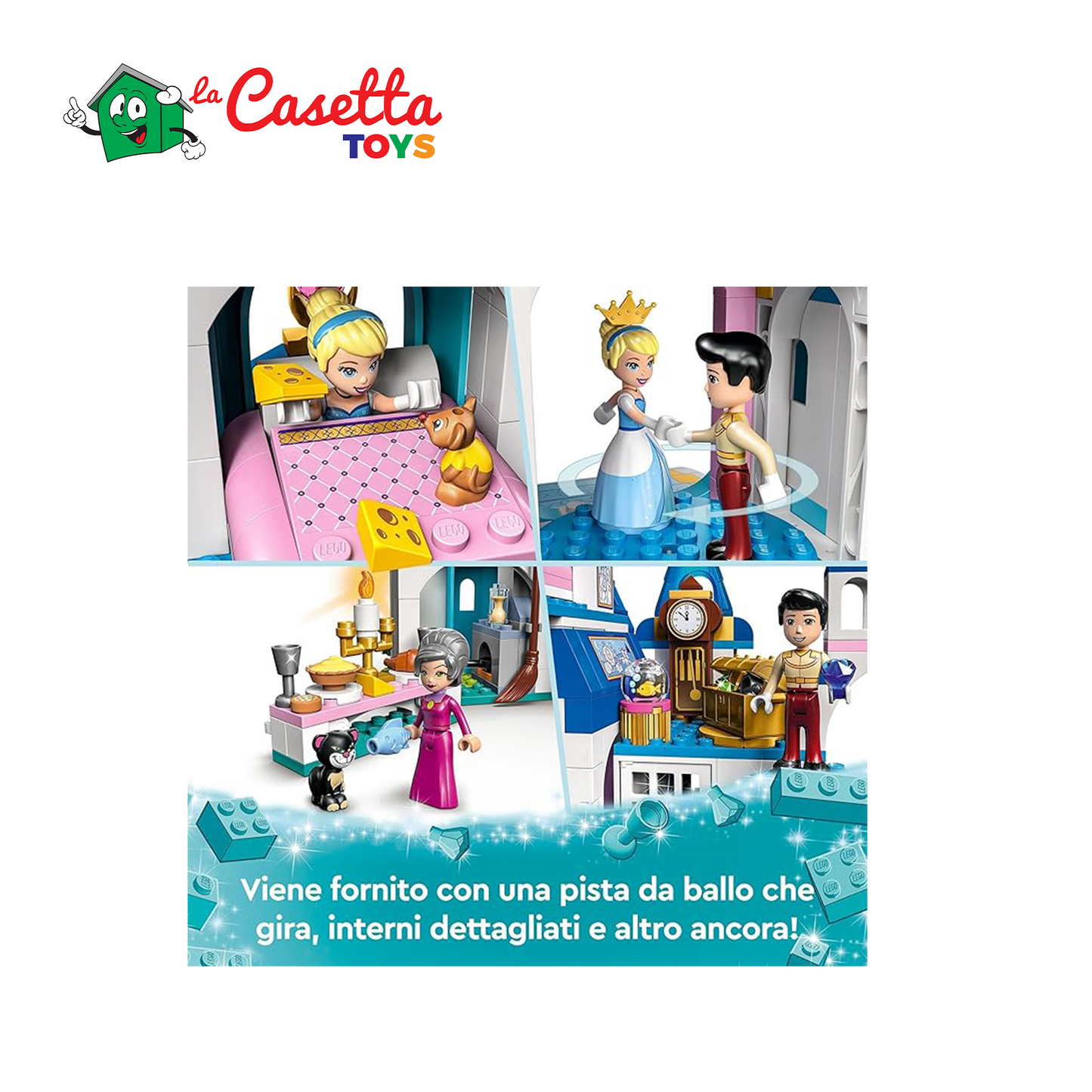 LEGO 43206 Disney Princess Il Castello di Cenerentola e del Principe Azzurro, Set di Costruzioni, Idea Regalo, Giocattolo per Bambini dai 5 Anni