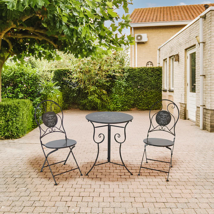 Set giardino Bistrot tavolo rotondo 60 cm e 2 sedie in metallo Grigio