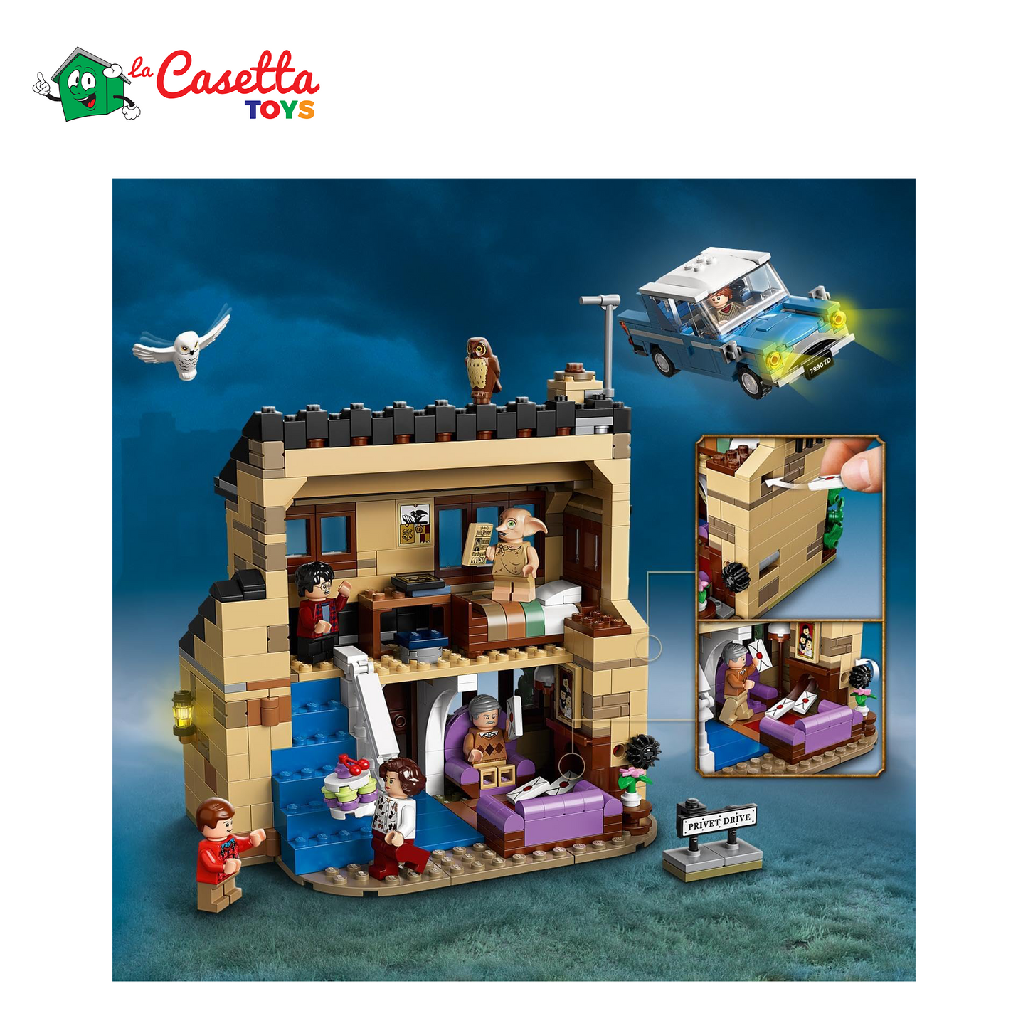 LEGO 75968 Harry Potter Privet Drive, 4, Casa Dursley con Minifigure Dobby, la Civetta Edvige e Macchina Giocattolo, Giochi per Bambini e Bambine da 8 Anni in su, Idee Regalo