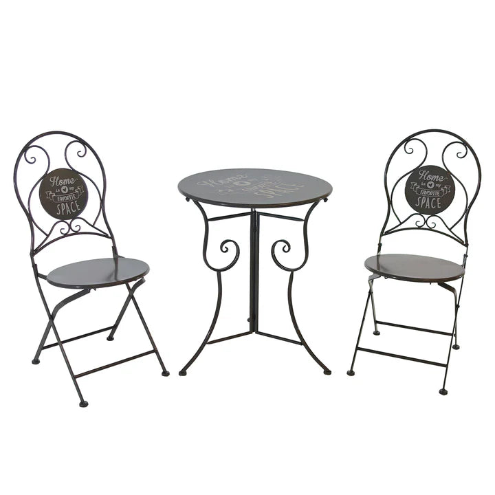 Set giardino Bistrot tavolo rotondo 60 cm e 2 sedie in metallo Grigio