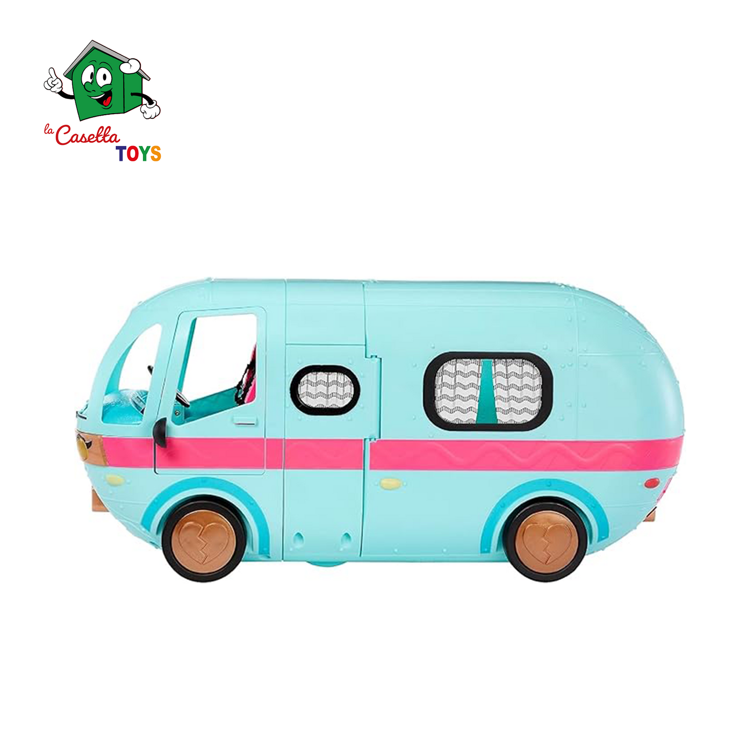 L.O.L. Surprise! OMG Glam N' Go Camper Set da gioco con oltre 50 sorprese e gioco a 360°, arredato con piscina, scivolo d'acqua, letti a castello, vanity, barbecue, cabina DJ e altro ancora - Età 4+