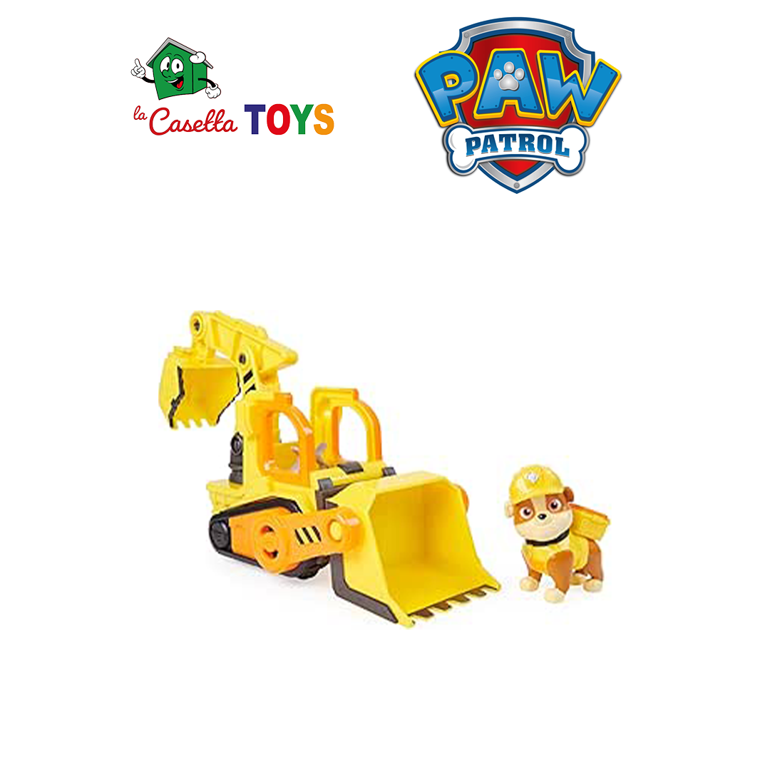 Rubble & Crew, Veicolo da lavoro di Rubble, Bulldozer giocattolo con parti mobili e personaggio da collezione, giocattoli per bambini dai 3 anni in su