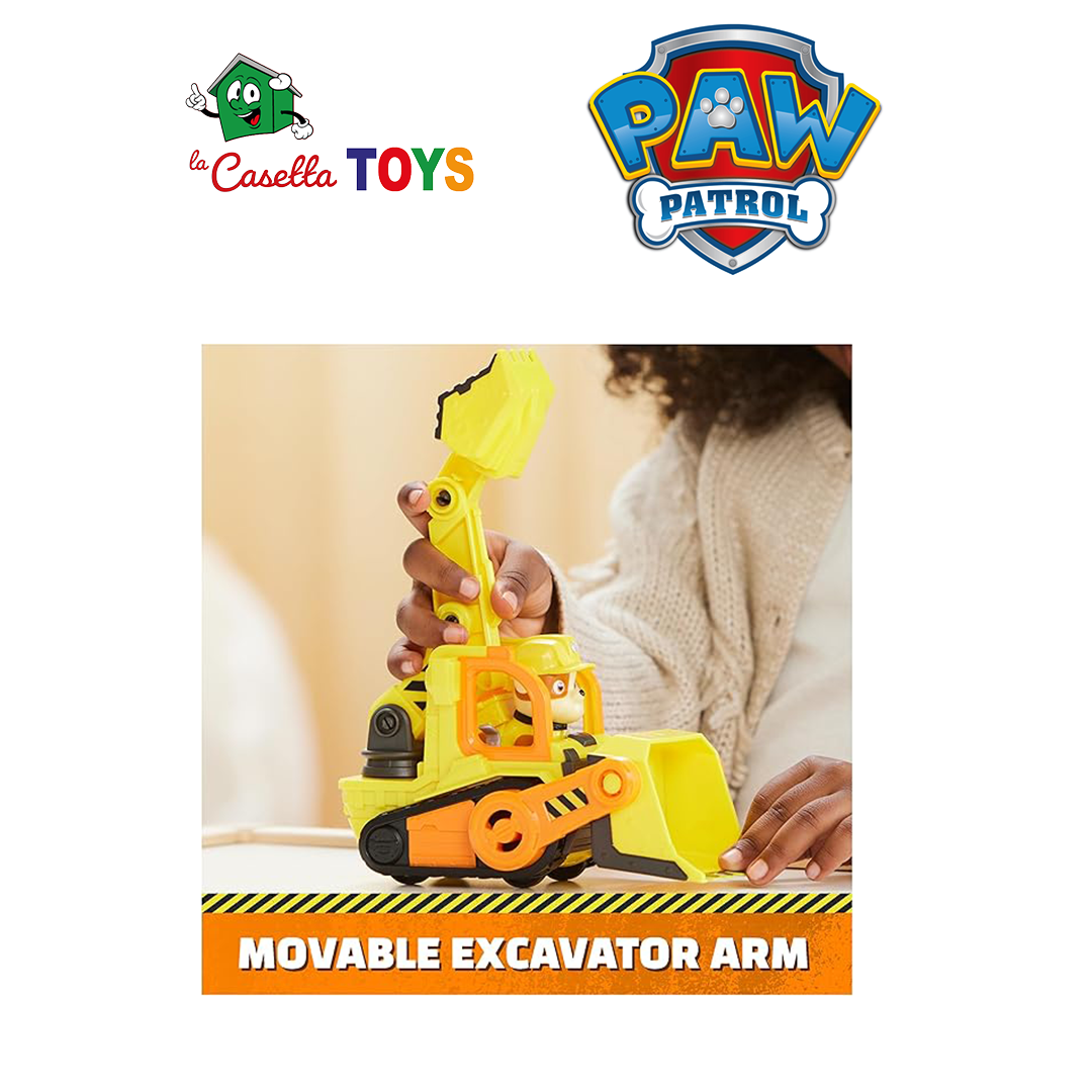 Rubble & Crew, Veicolo da lavoro di Rubble, Bulldozer giocattolo con parti mobili e personaggio da collezione, giocattoli per bambini dai 3 anni in su