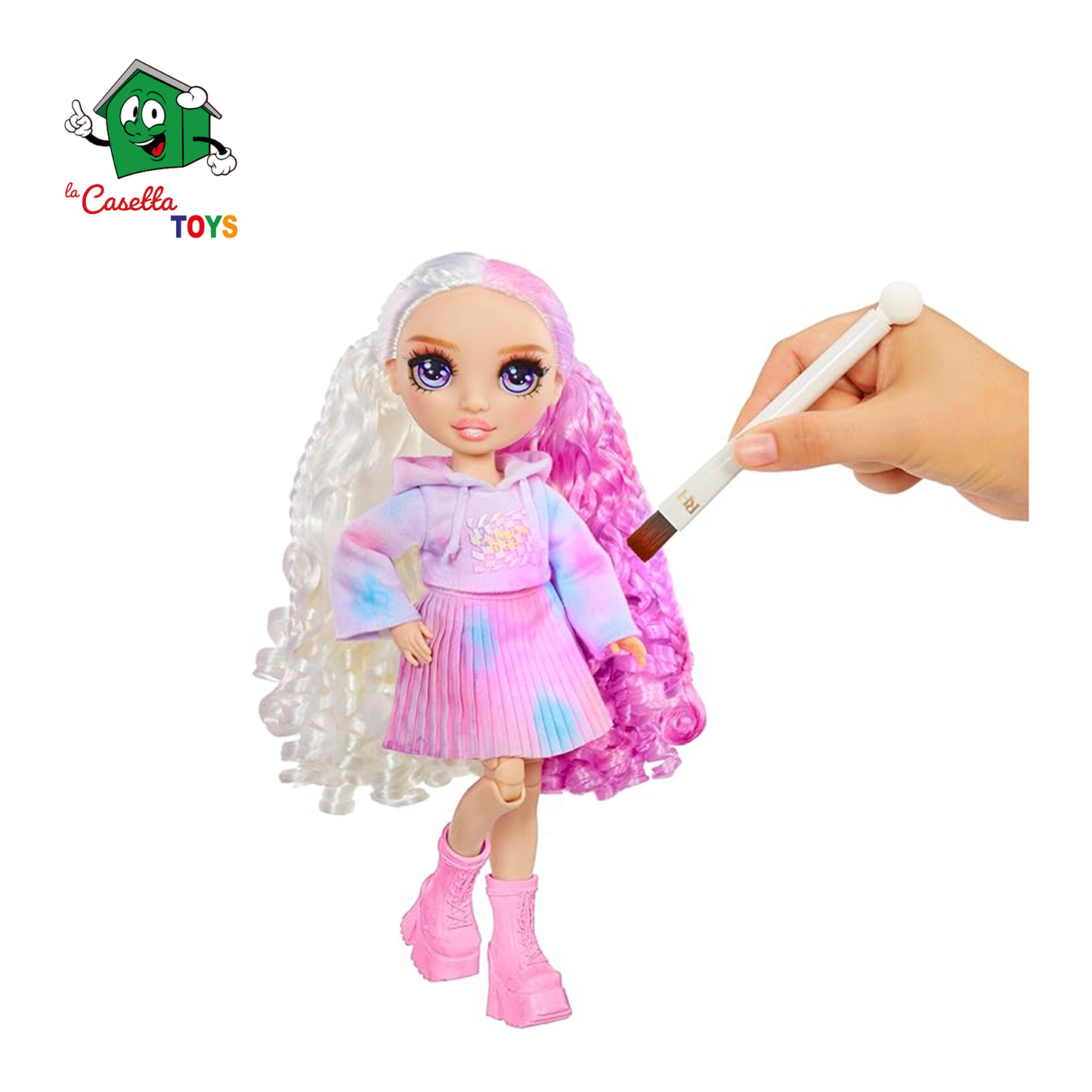Rainbow High Watercolour & Create DIY Fashion Doll Con Acquerelli Lavabili E Kit Tie-Dye - Occhi Viola, Capelli Ricci, Top E Scarpe Extra - Colora, Crea, Gioca, Risciacqua E Ripeti - Età 4-12+