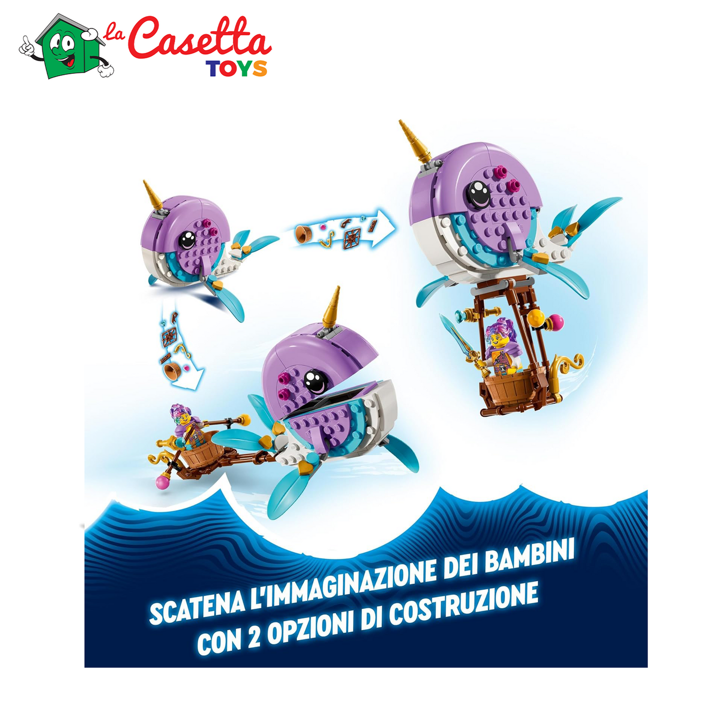 LEGO DREAMZzz La Mongolfiera-Narvalo di Izzie con Animali Marini Giocattolo e Figura di Balena Trasformabile, Salva Bunchu da un Mostro, Idea Regalo per Bambine e Bambini da 7 Anni in su 71472