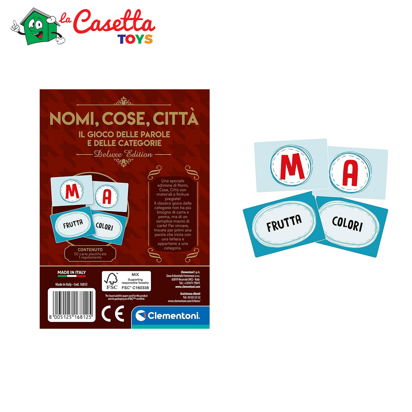 Clementoni - 16812 - Nomi, Cose, Città Deluxe - Mazzo Di Carte Da Gioco Bambini 7 Anni, Gioco Da Tavolo, Gioco Di Società Famiglie, Gioco Di Vocaboli, 2-6 Giocatori, In Italiano, Made In Italy