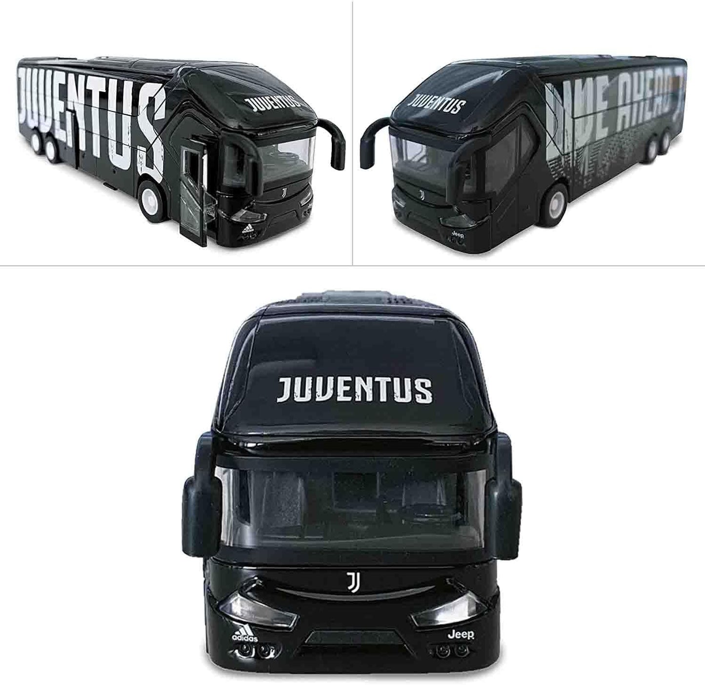Mondo Motors - Pullman Juventus F.C. modellino giocattolo - Bus con retrocarica frizione pull back - Colore Bianco Nero - 51212