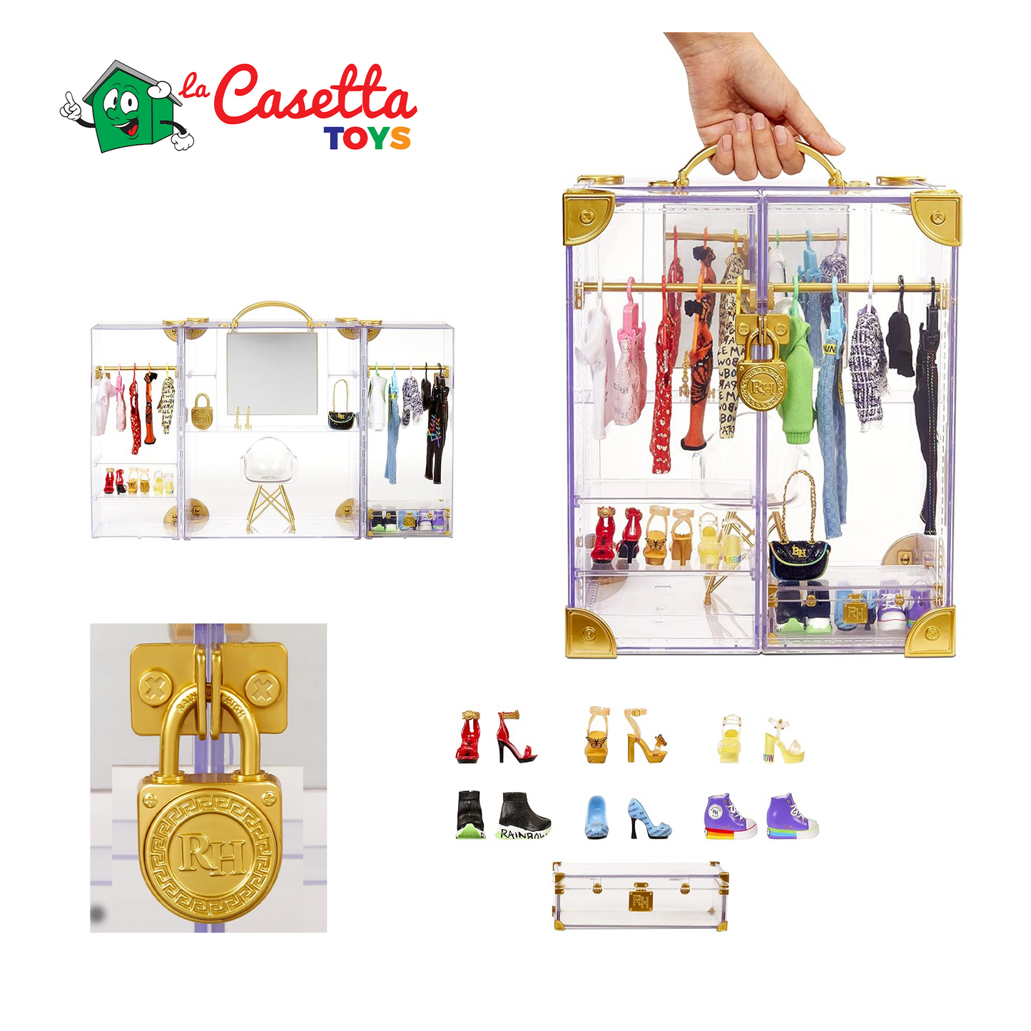 Rainbow High Deluxe Armadio – Oltre 400 Combinazioni di Vestiti! Armadio Portatile in Acrilico Trasparente - 31+ Capi alla Moda e Vestiti per Bambole, Accessori e contenitori. età: 6-12 Anni