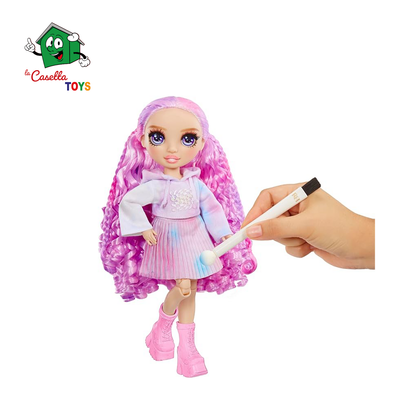 Rainbow High Watercolour & Create DIY Fashion Doll Con Acquerelli Lavabili E Kit Tie-Dye - Occhi Viola, Capelli Ricci, Top E Scarpe Extra - Colora, Crea, Gioca, Risciacqua E Ripeti - Età 4-12+