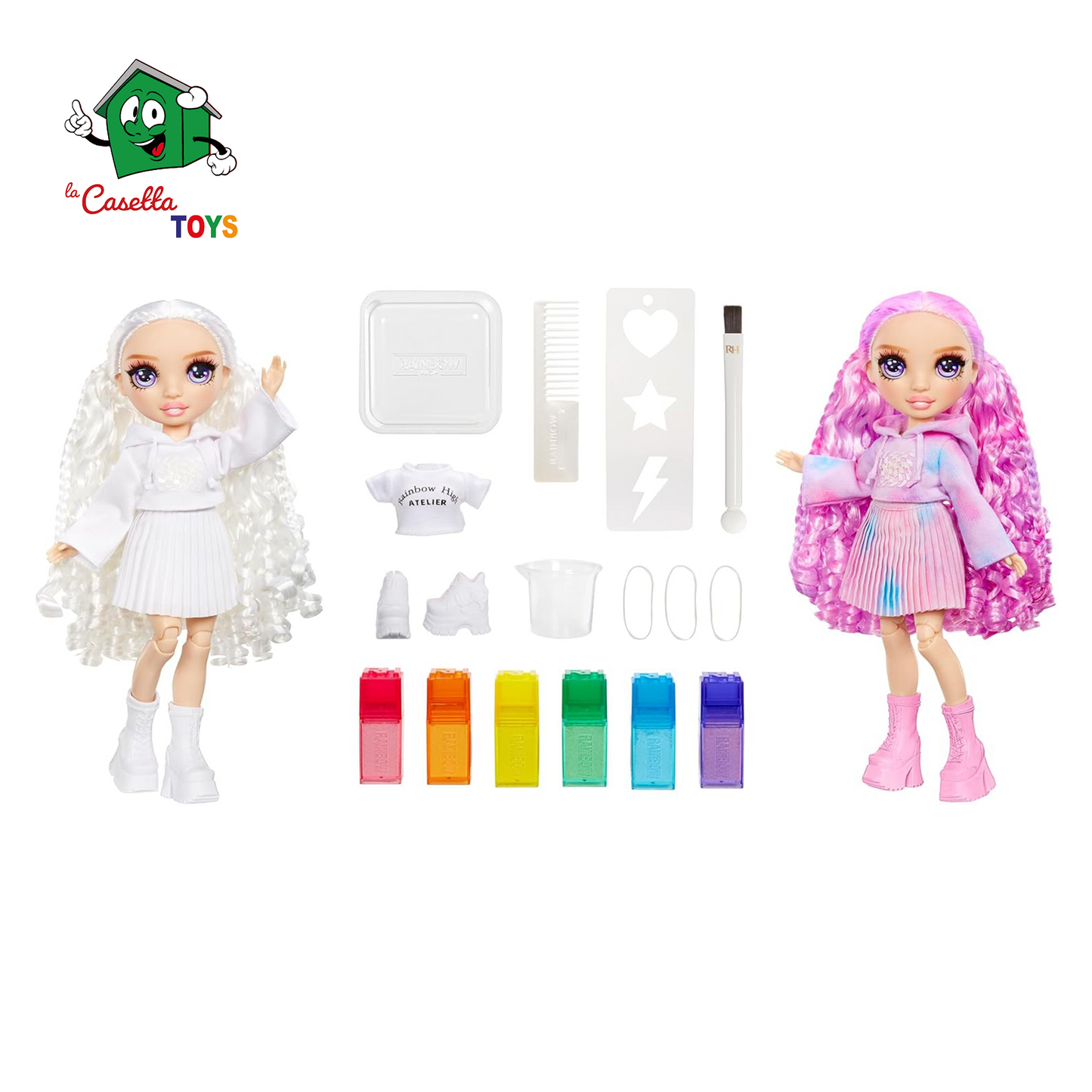 Rainbow High Watercolour & Create DIY Fashion Doll Con Acquerelli Lavabili E Kit Tie-Dye - Occhi Viola, Capelli Ricci, Top E Scarpe Extra - Colora, Crea, Gioca, Risciacqua E Ripeti - Età 4-12+