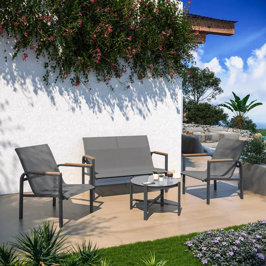 Set Giardino Zanzibar NERO Salotto 4pz da Esterno Divano 2 Poltrone e Tavolino