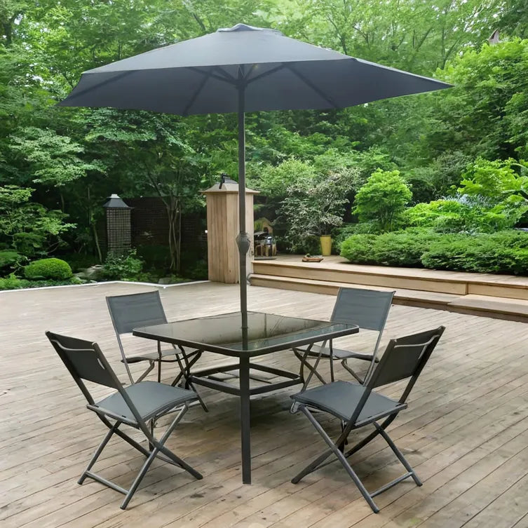 Set tavolo da giardino con ombrellone e 4 sedie