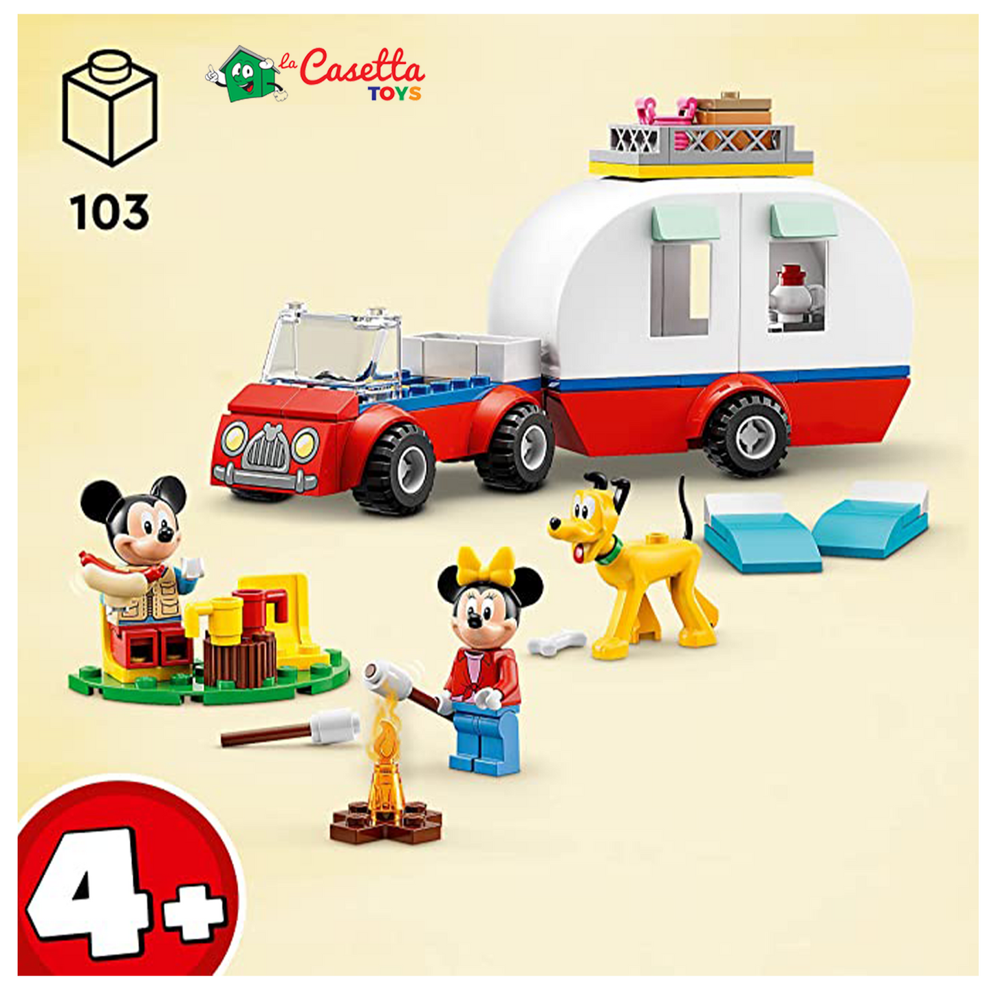 LEGO 10777 Disney Mickey and Friends Vacanza in Campeggio con Topolino e Minnie, con Pluto, Macchina e Camper Giocattolo