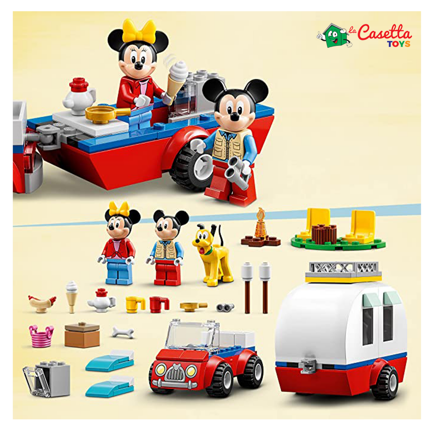 LEGO 10777 Disney Mickey and Friends Vacanza in Campeggio con Topolino e Minnie, con Pluto, Macchina e Camper Giocattolo