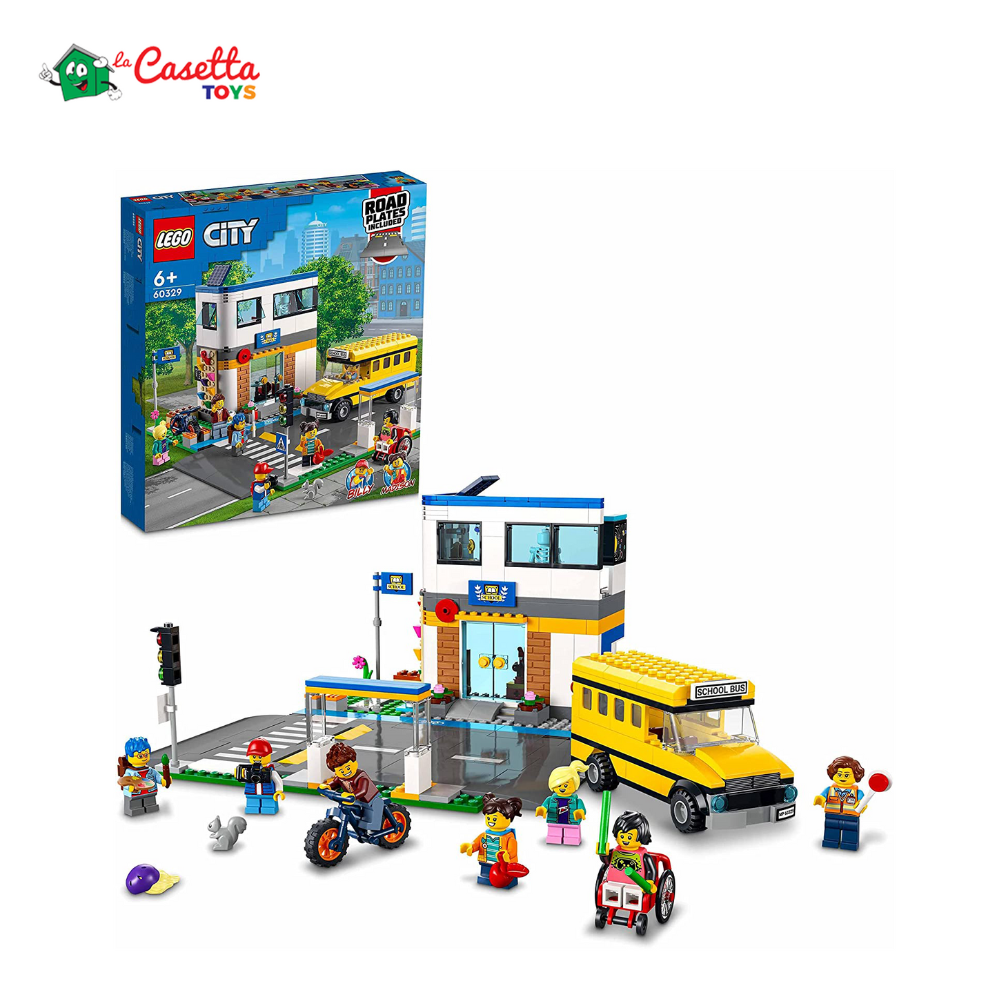 LEGO 60329 City Giorno di Scuola, Set Serie Adventures con Autobus Giocattolo, 2 Aule e Strada,