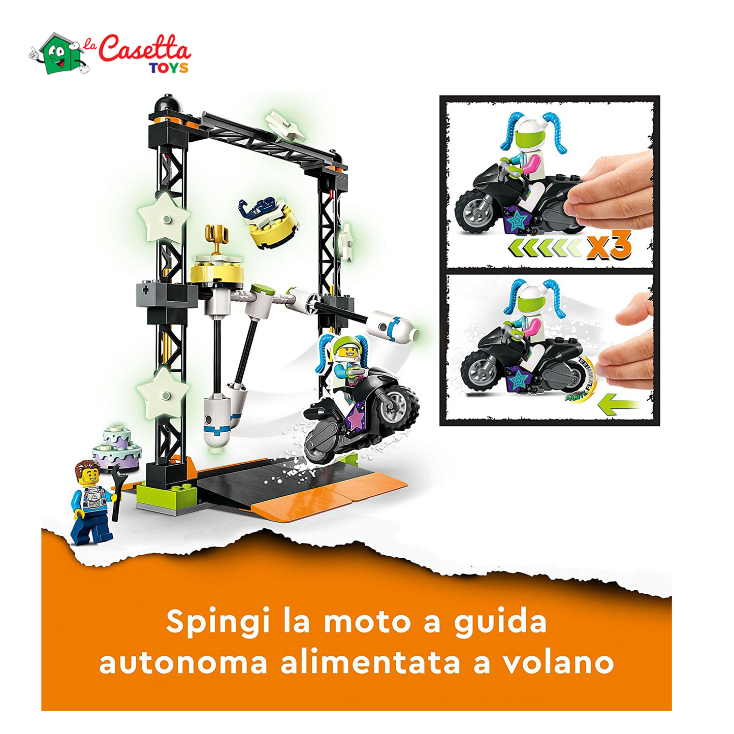 LEGO 60341 City Stuntz Sfida Acrobatica KO, Moto Giocattolo Carica e Vai con Minifigure, Giochi per Bambini e Bambine