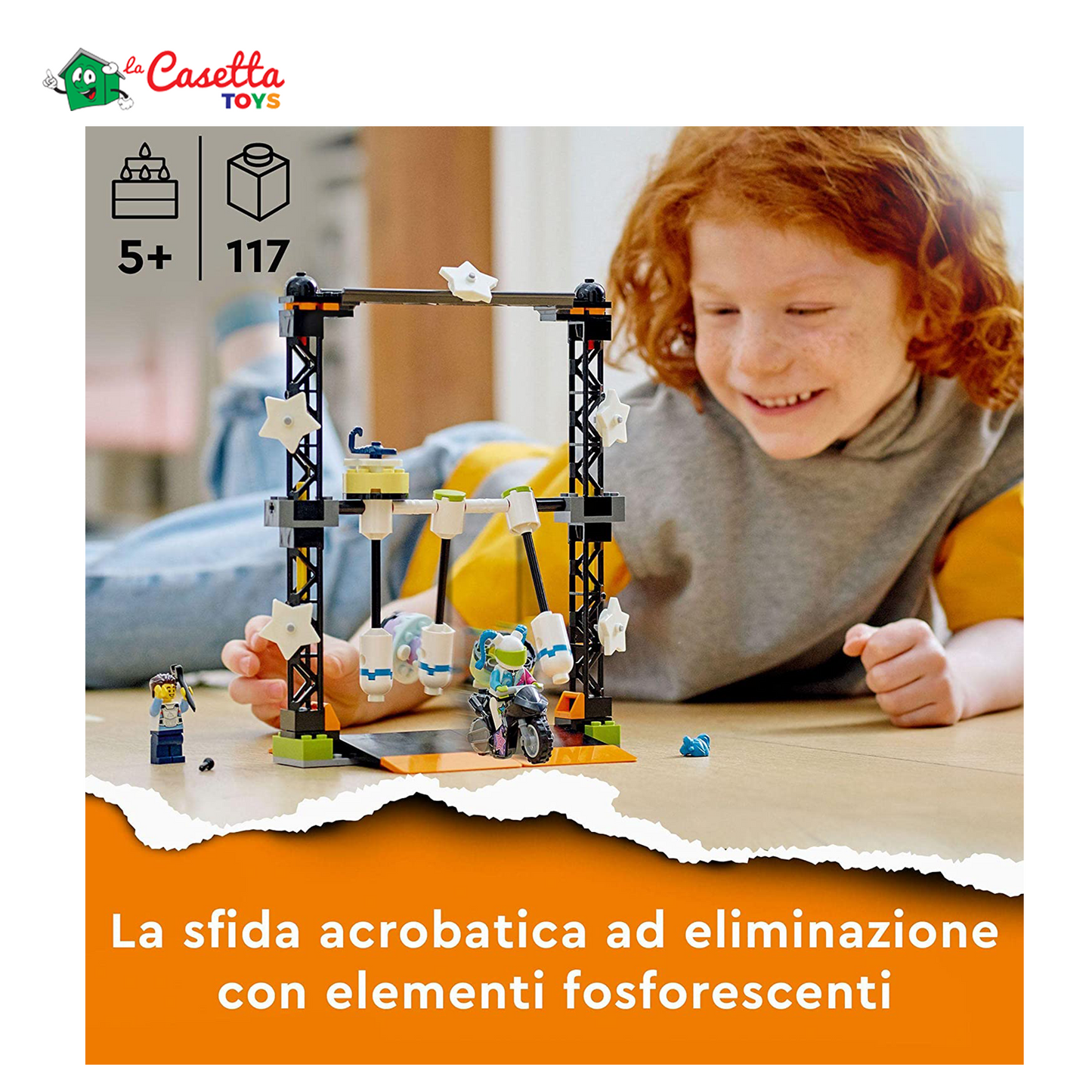 LEGO 60341 City Stuntz Sfida Acrobatica KO, Moto Giocattolo Carica e Vai con Minifigure, Giochi per Bambini e Bambine
