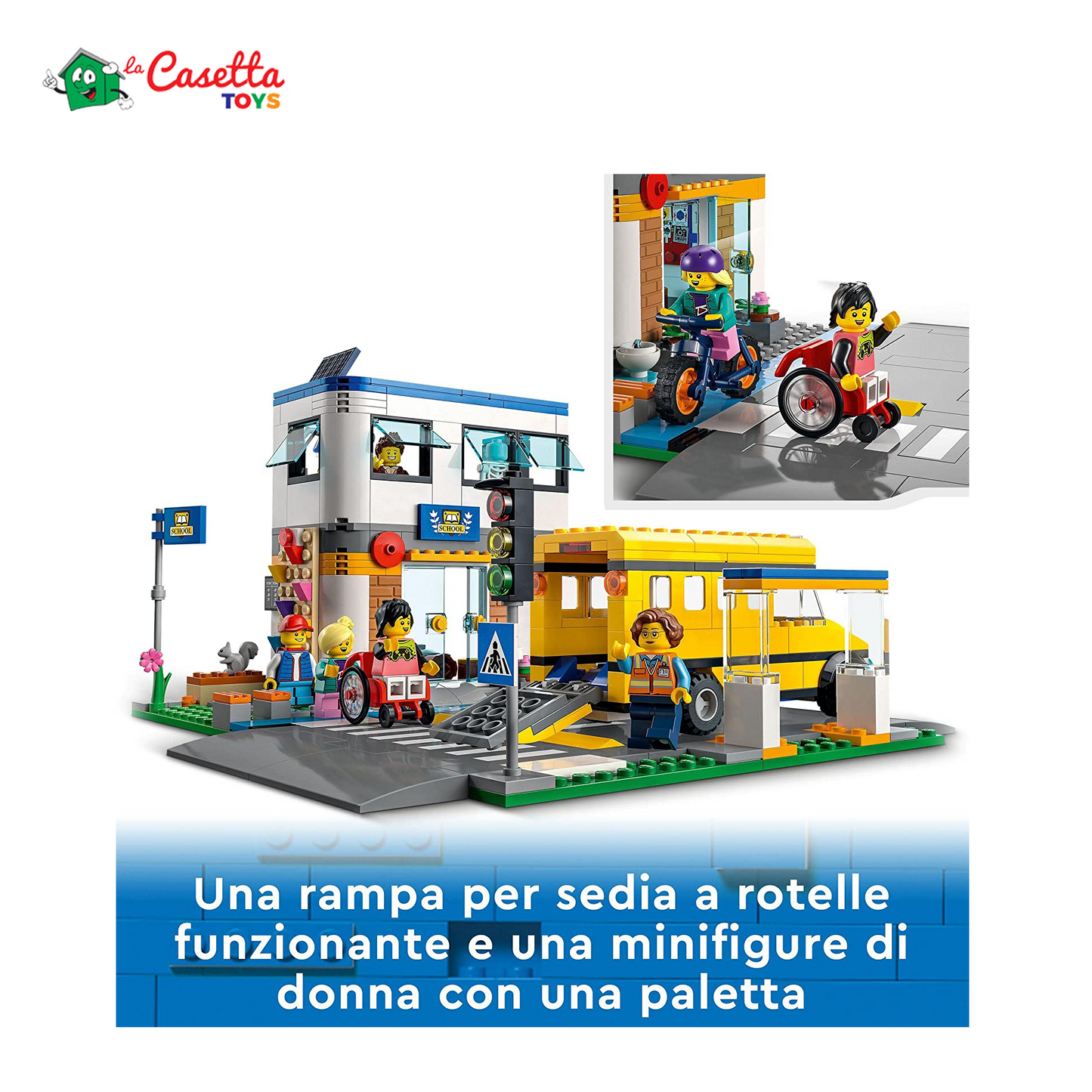 LEGO 60329 City Giorno di Scuola, Set Serie Adventures con Autobus Giocattolo, 2 Aule e Strada,