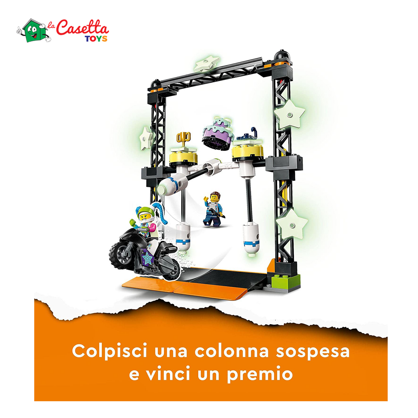 LEGO 60341 City Stuntz Sfida Acrobatica KO, Moto Giocattolo Carica e Vai con Minifigure, Giochi per Bambini e Bambine