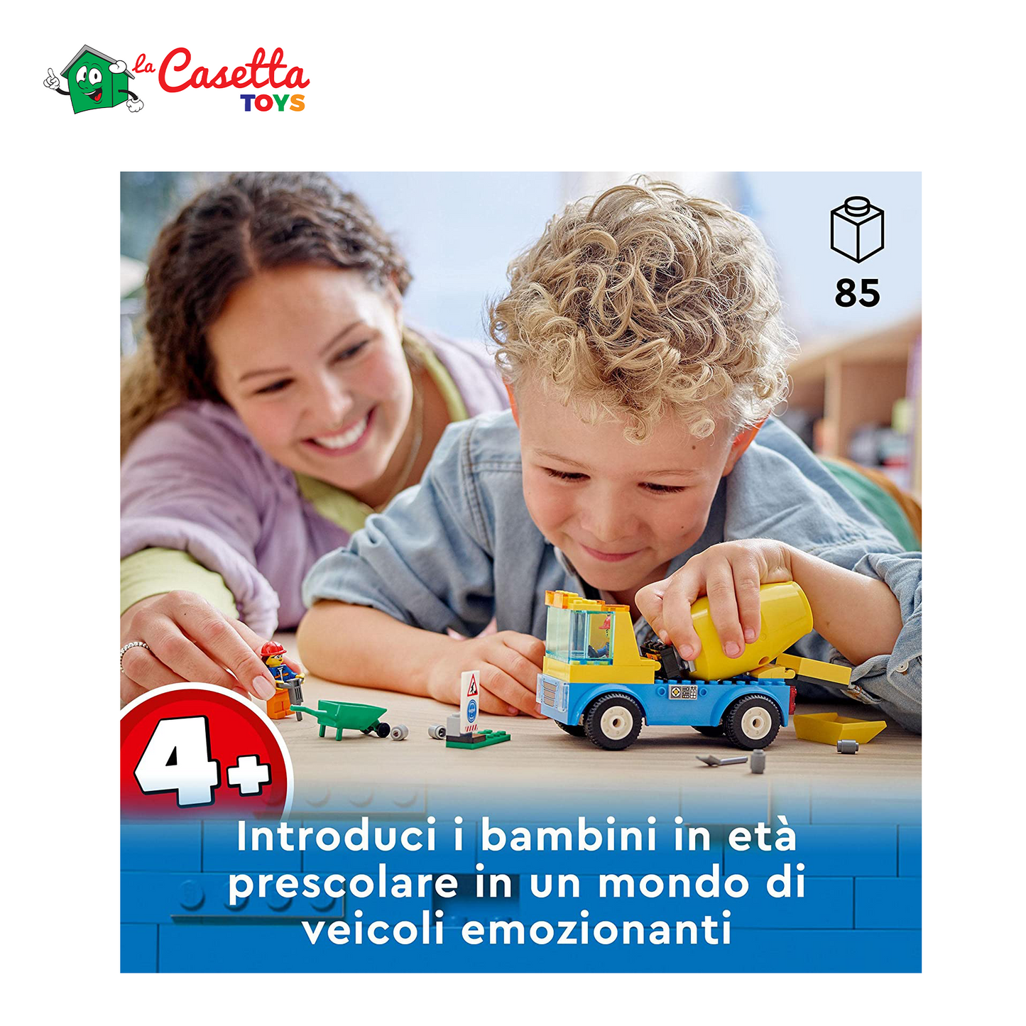 LEGO 60325 City Great Vehicles Autobetoniera, Camion Giocattolo, Giochi per Bambini dai 4 Anni in su con Veicoli da Cantiere, Idee Regalo