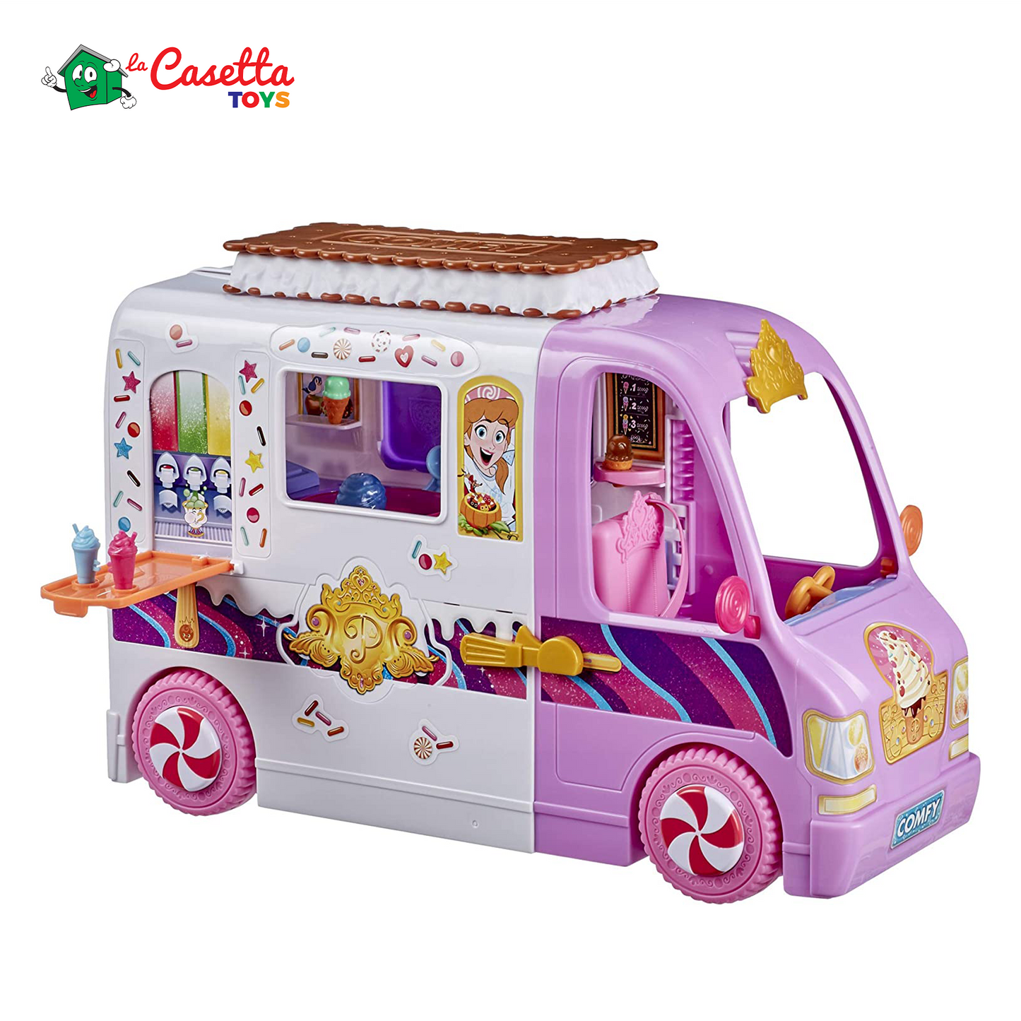Hasbro Disney Princess Camioncino dei Gelati Principesse Disney Comfy Squad, Camper per Bambole con 16 Accessori