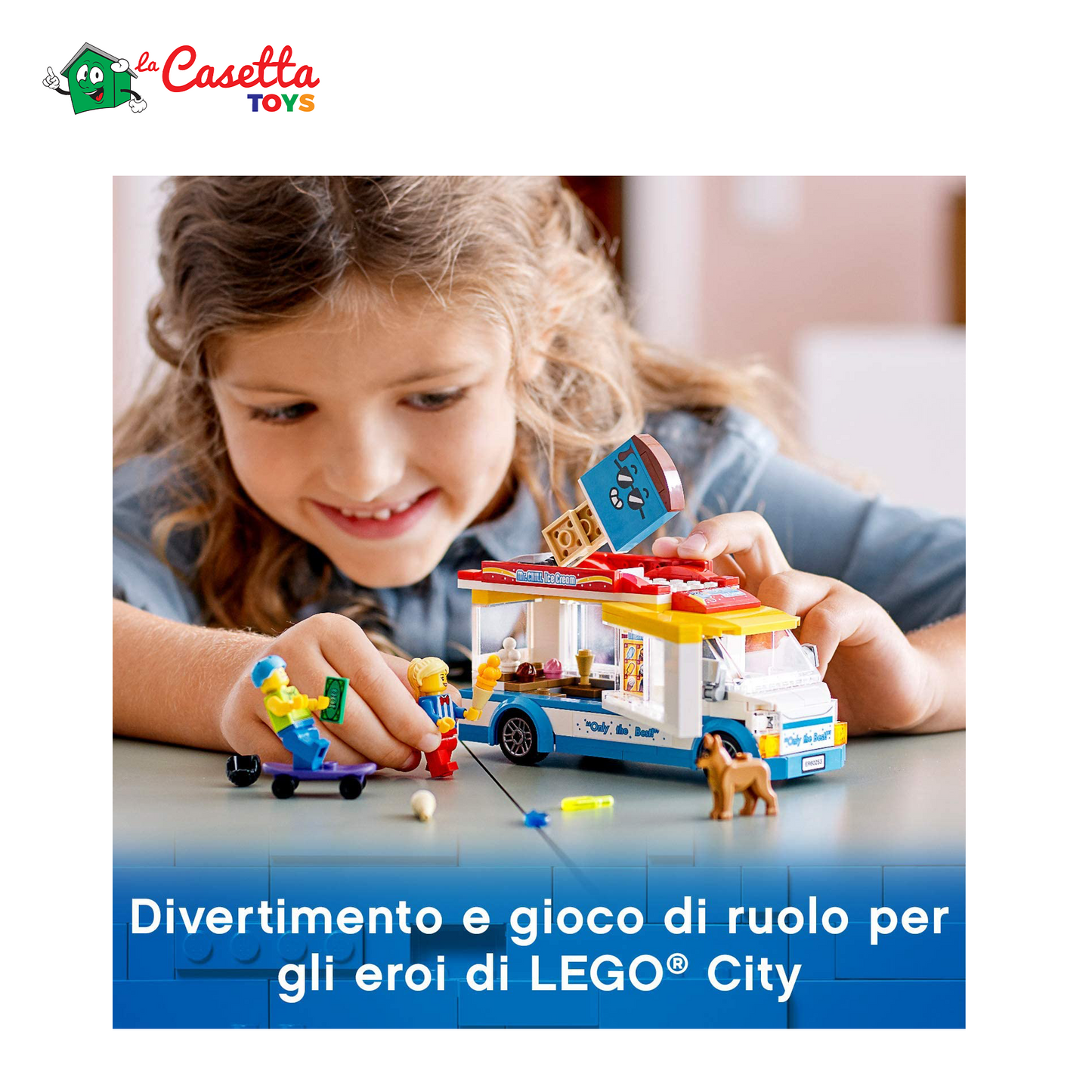 LEGO 60253 City Furgone dei Gelati, Camion Giocattolo per Bambini e Bambine dai 5 Anni in su con Skater e Cane, Giochi Creativi