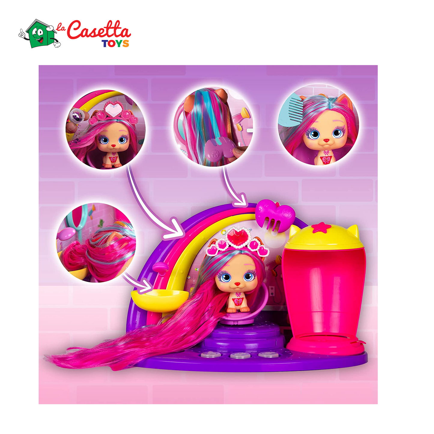 VIP PETS Glam Gems Il Salone di Fabio and Fabia, Set da parrucchiere con l'esclusiva bambola Shiara e 17 accessori, Regalo giocattolo per bambini e bambine dai 3 anni in su