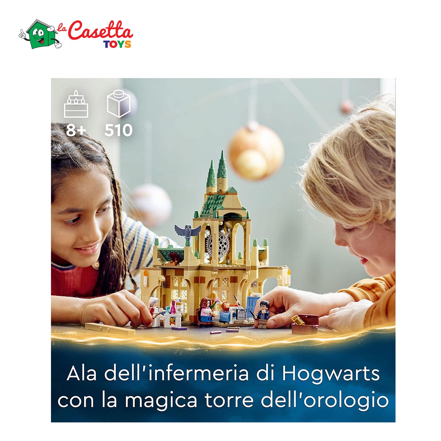 LEGO 76398 Harry Potter Ala dell’infermeria di Hogwarts, con Minifigure Ron Weasley, Hermione Granger e Madame Chips, Castello e Torre dell'Orologio