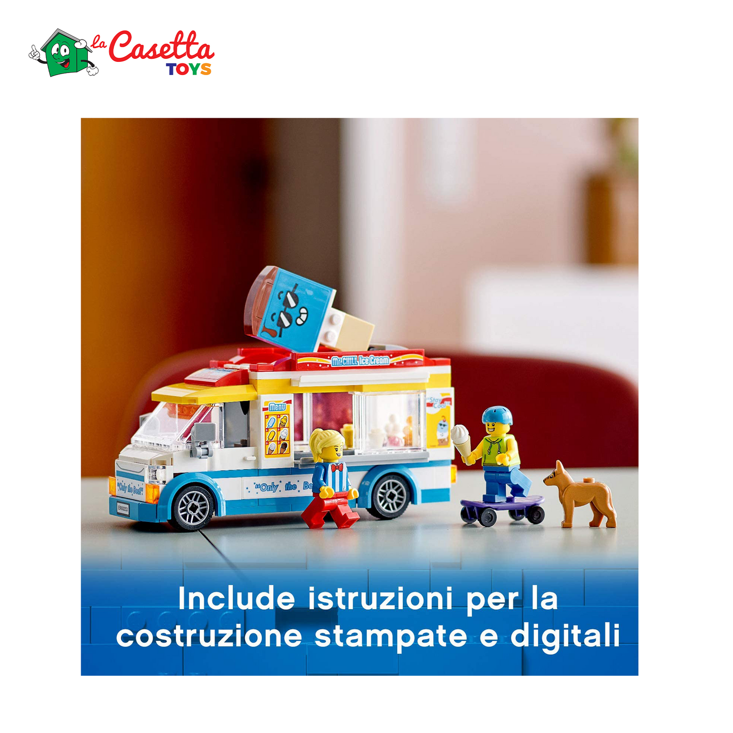 LEGO 60253 City Furgone dei Gelati, Camion Giocattolo per Bambini e Bambine dai 5 Anni in su con Skater e Cane, Giochi Creativi