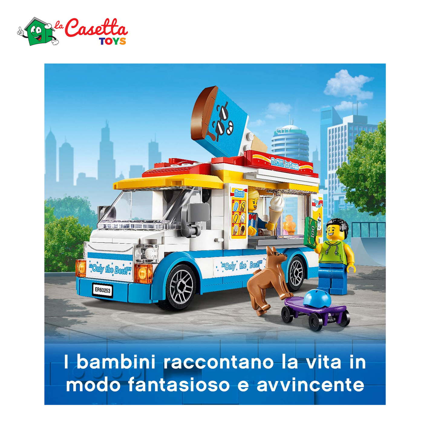 LEGO 60253 City Furgone dei Gelati, Camion Giocattolo per Bambini e Bambine dai 5 Anni in su con Skater e Cane, Giochi Creativi