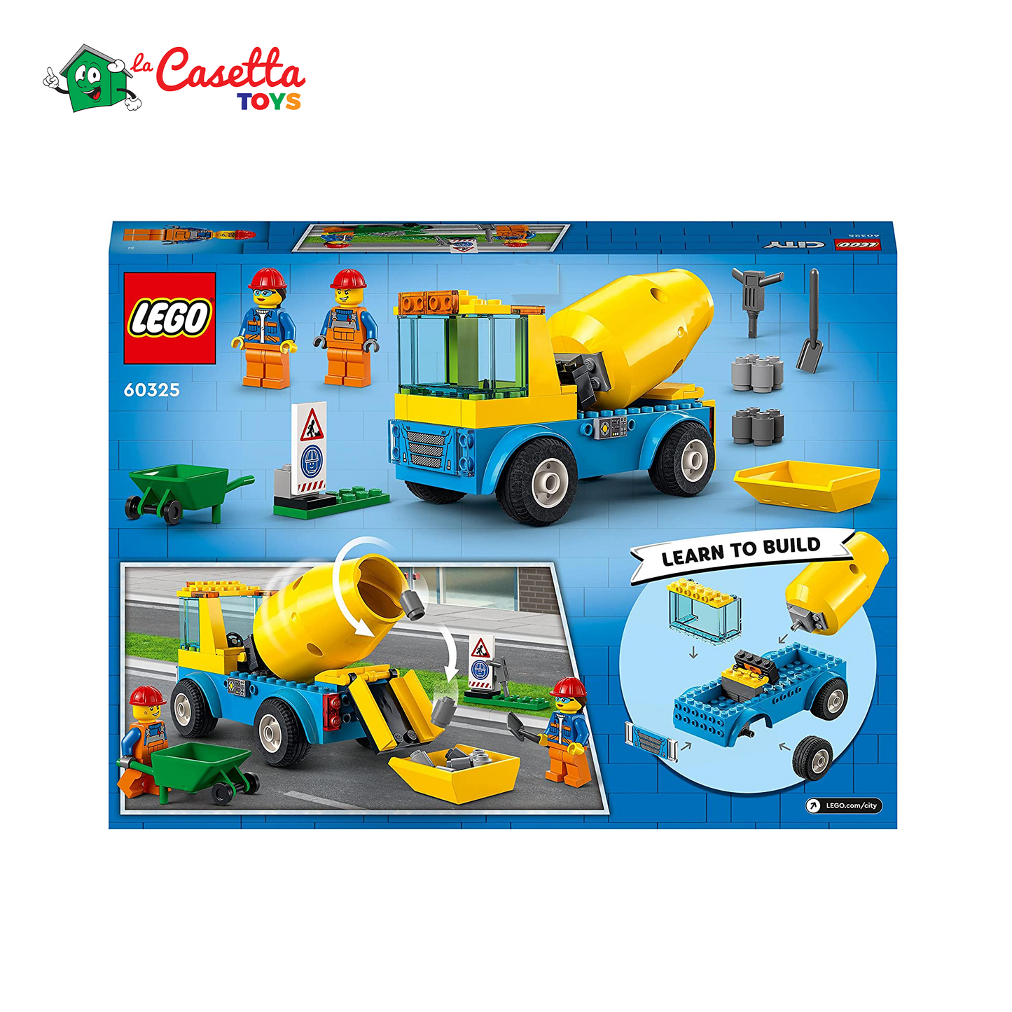 LEGO 60325 City Great Vehicles Autobetoniera, Camion Giocattolo, Giochi per Bambini dai 4 Anni in su con Veicoli da Cantiere, Idee Regalo