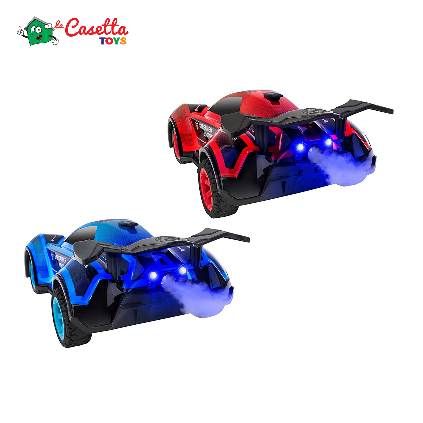 Spidko- Auto con radiocomando e Telecomando Incluso, con luci e Fumo, Colore Blu e Rosso, 40692