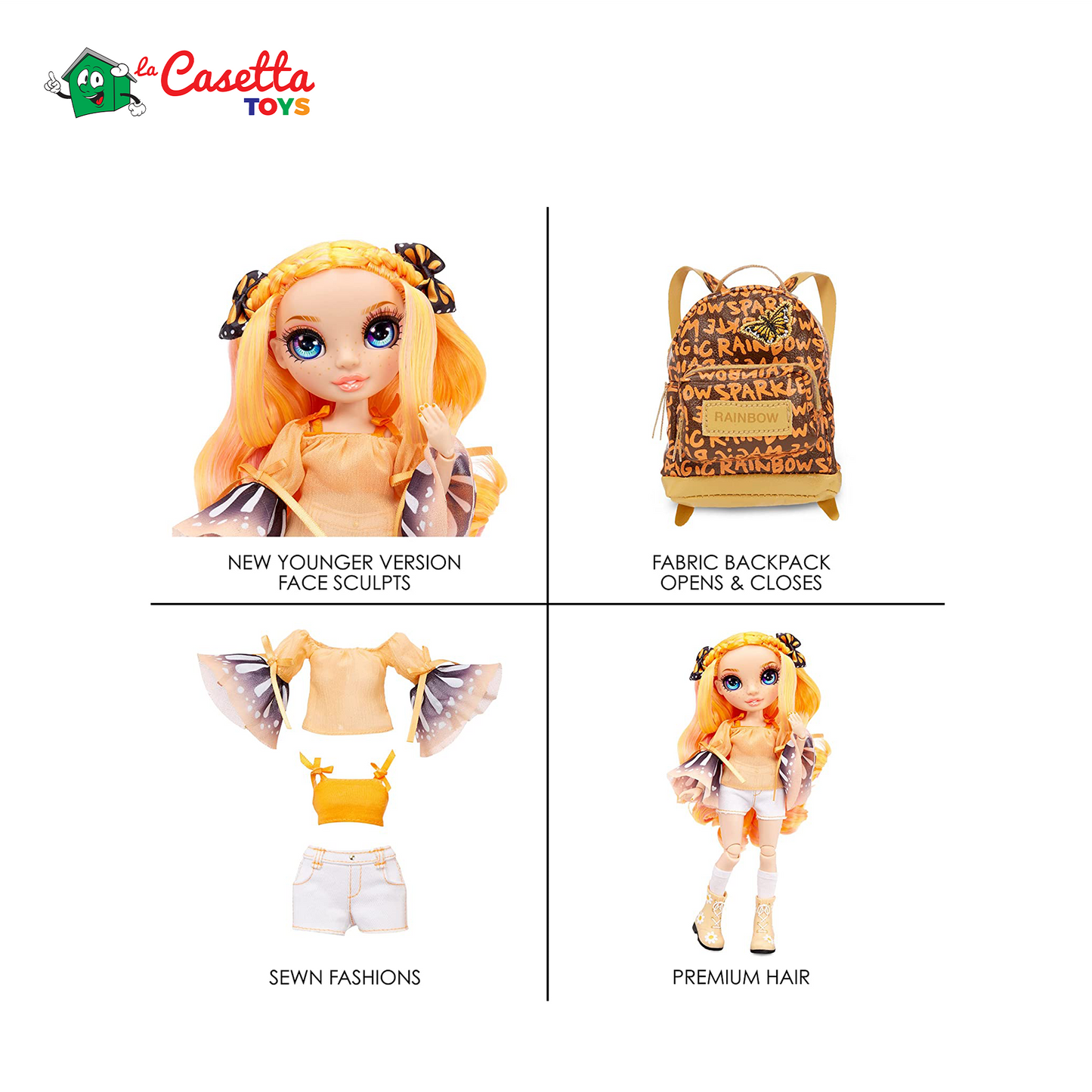 Rainbow High Jr. High - POPPY ROWAN - Bambola alla moda arancione da 23cm con vestito e accessori - Include zainetto Apri e chiudi - Da collezionare o regalare - Età: dai 6 anni in su