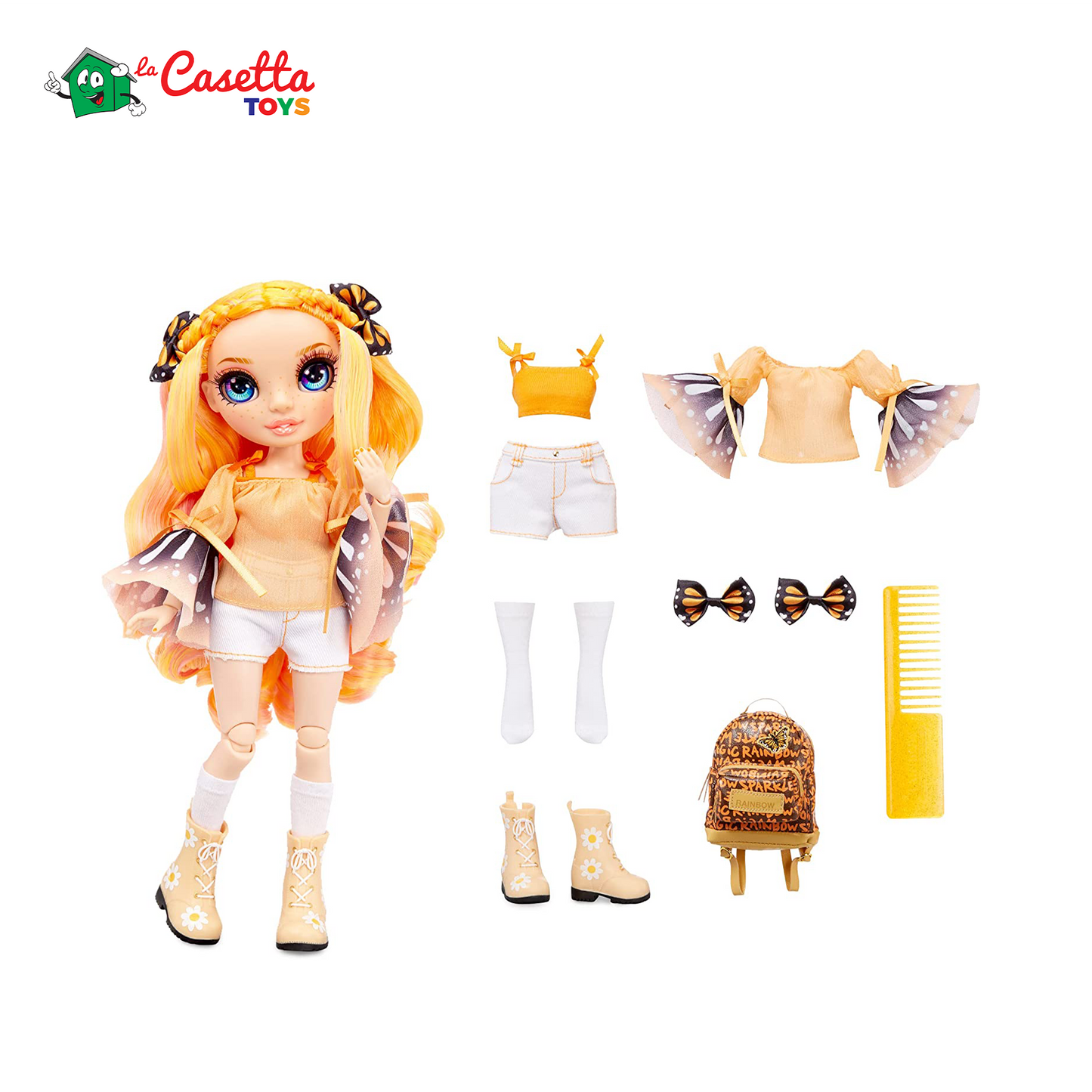Rainbow High Jr. High - POPPY ROWAN - Bambola alla moda arancione da 23cm con vestito e accessori - Include zainetto Apri e chiudi - Da collezionare o regalare - Età: dai 6 anni in su