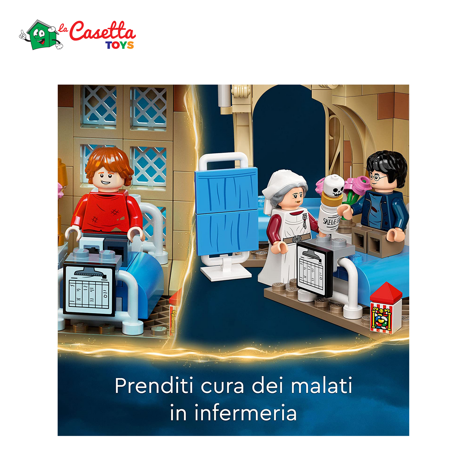 LEGO 76398 Harry Potter Ala dell’infermeria di Hogwarts, con Minifigure Ron Weasley, Hermione Granger e Madame Chips, Castello e Torre dell'Orologio