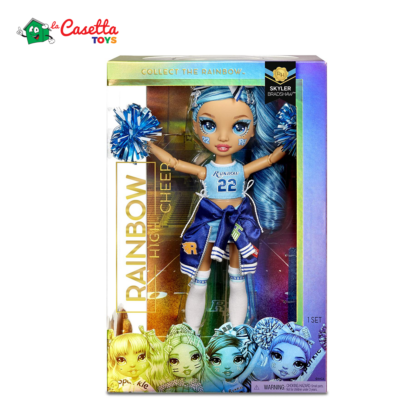 Rainbow High Cheer Fashion Doll - Abiti eleganti, pompon e bambola Cheerleader Skyler Bradshaw, fashion doll "blu", Serie Rainbow High Cheer, Regalo ottimo a partire dai 6 anni