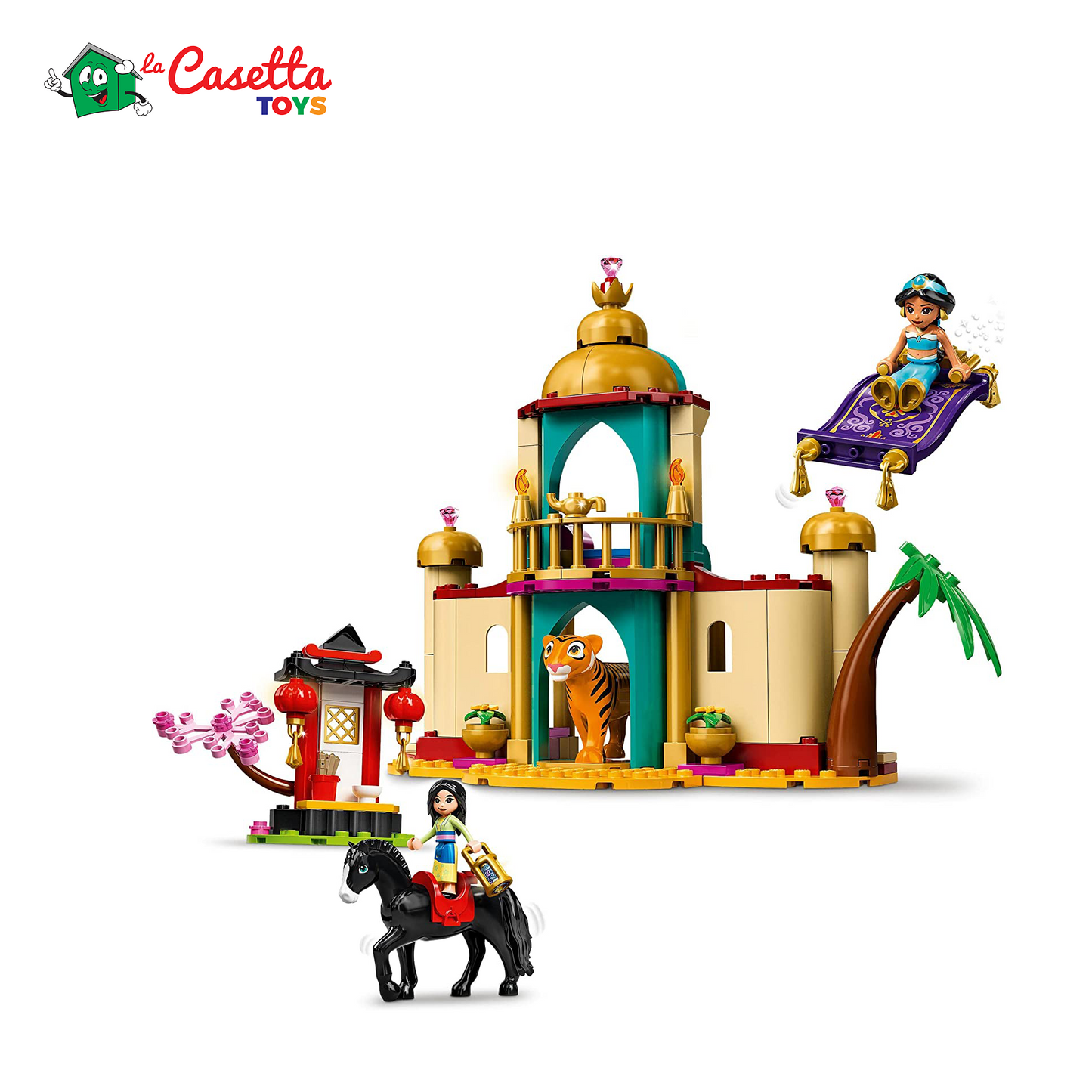 LEGO 43208 Disney Princess L’Avventura di Jasmine e Mulan, Playset con 2 Mini Bamboline, Cavallo e Tigre