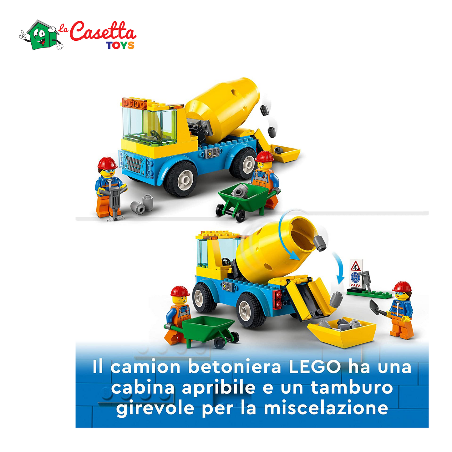 LEGO 60325 City Great Vehicles Autobetoniera, Camion Giocattolo, Giochi per Bambini dai 4 Anni in su con Veicoli da Cantiere, Idee Regalo