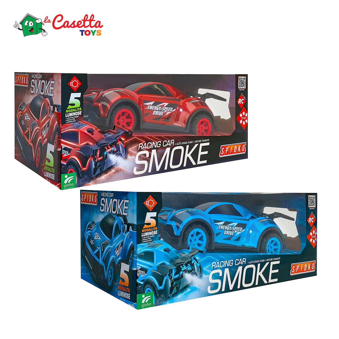 Spidko- Auto con radiocomando e Telecomando Incluso, con luci e Fumo, Colore Blu e Rosso, 40692