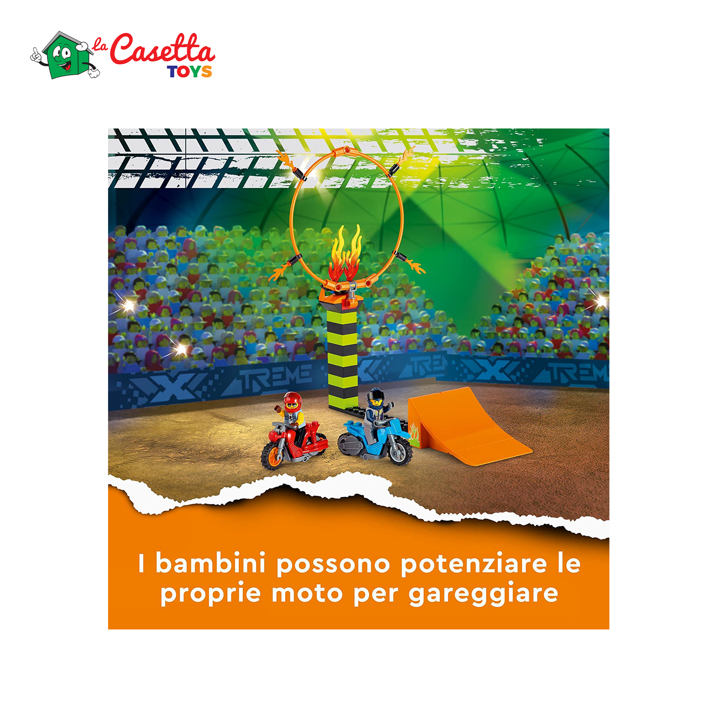 LEGO 60299 City Stuntz Competizione Acrobatica, Set con 2 Moto Giocattolo con Meccanismo a Spinta, Cerchio di Fuoco e Minifigura Duke DeTain