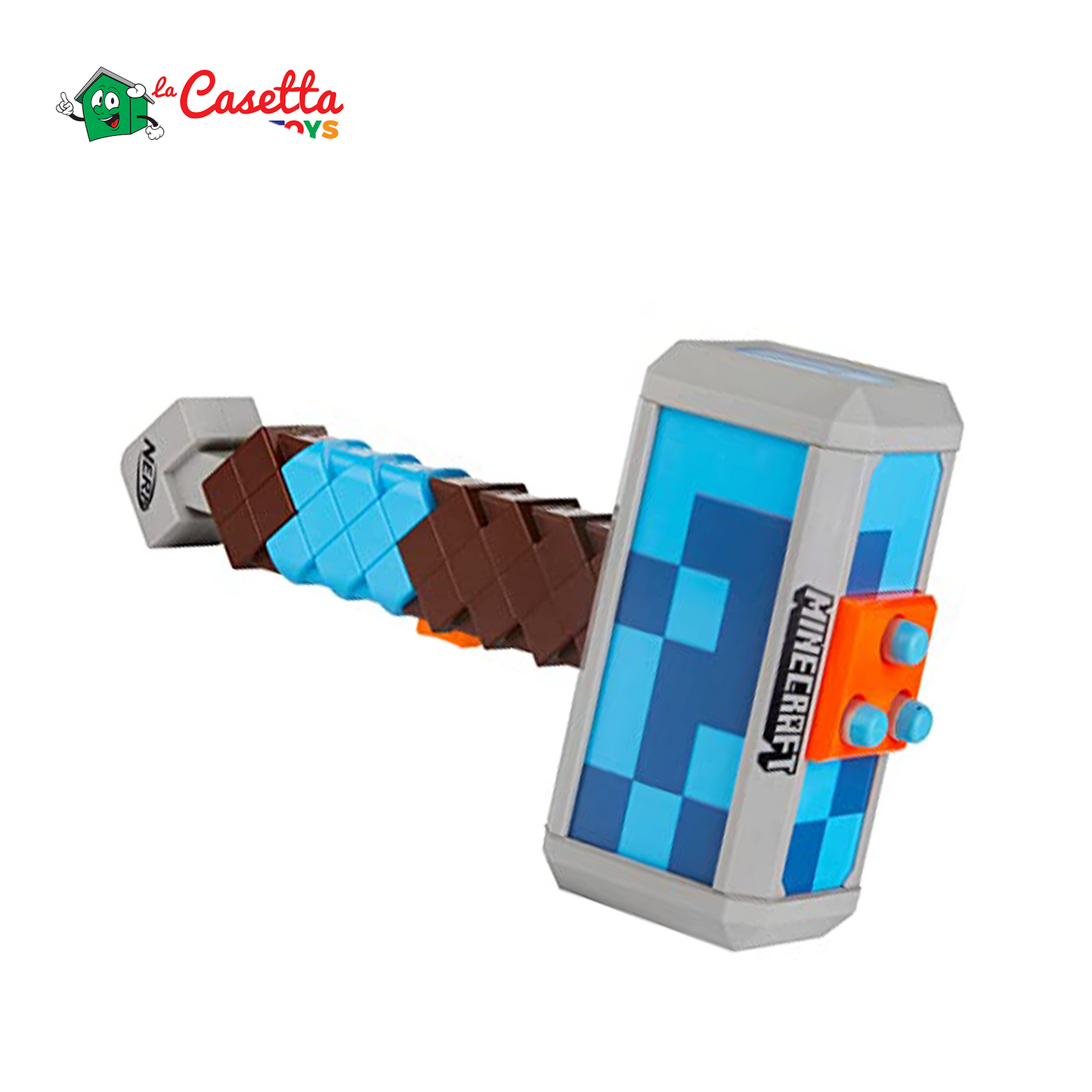 Nerf Minecraft, martello lancia-dardi Stormlander, lancia 3 dardi, include 3 dardi Nerf Elite, impugnatura di armamento a retroazione
