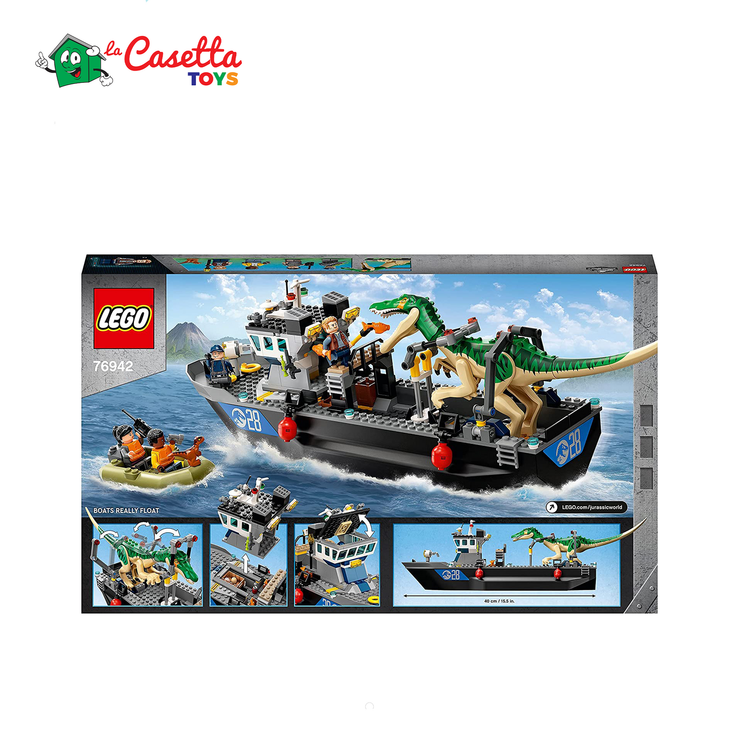 LEGO Jurassic World Fuga sulla Barca del Dinosauro Baryonyx, Regalo per Bambini e Bambine, Giochi con Minifigures, 76942