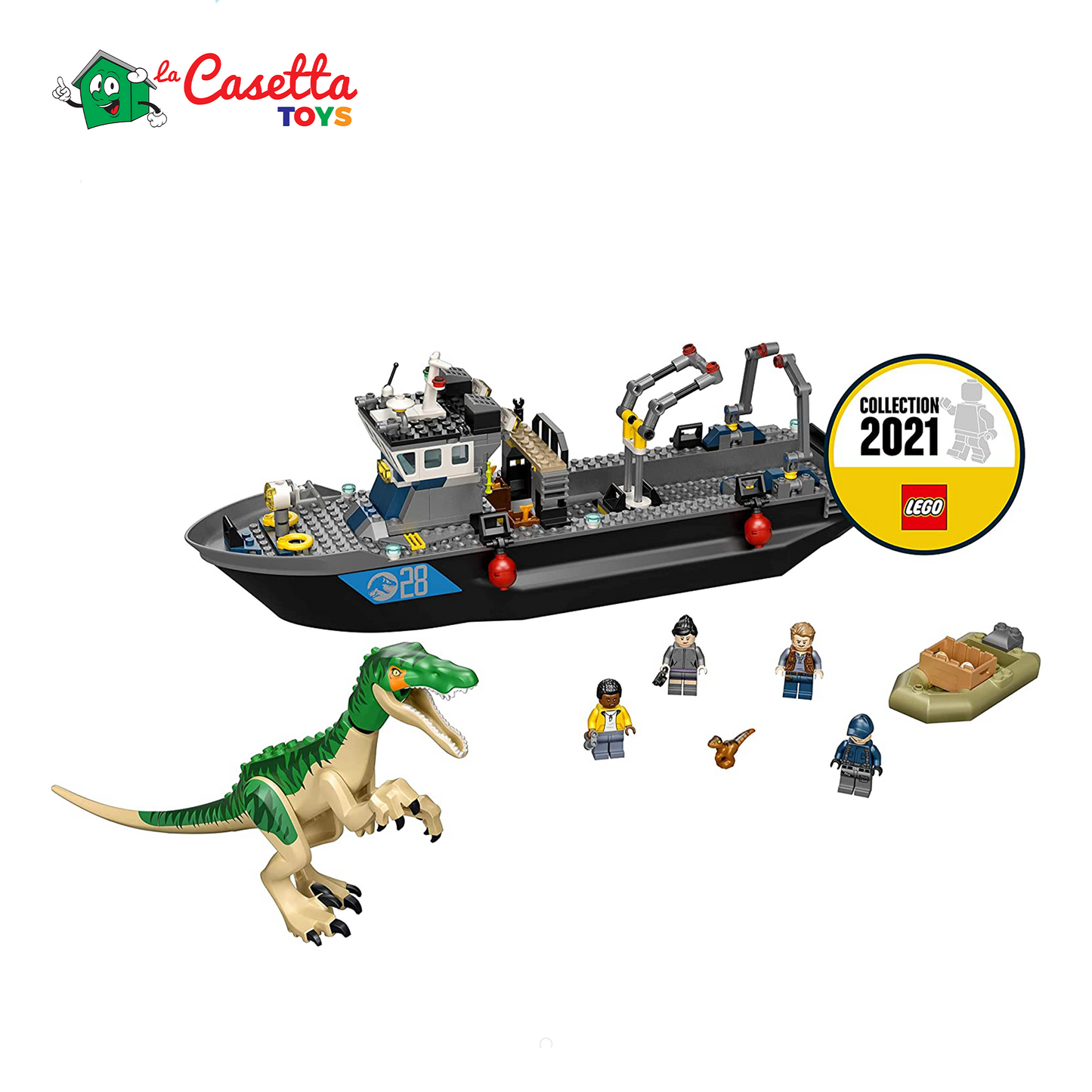 LEGO Jurassic World Fuga sulla Barca del Dinosauro Baryonyx, Regalo per Bambini e Bambine, Giochi con Minifigures, 76942