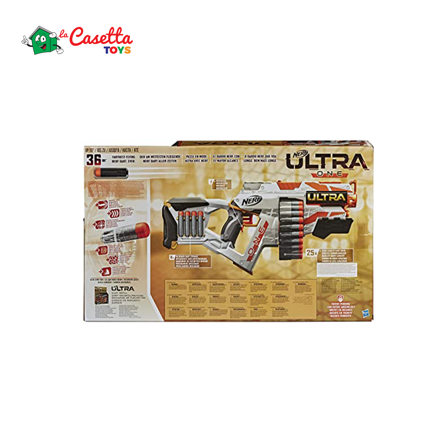 Hasbro Nerf Ultra One Blaster Motorizzato, 25 Dardi Nerf Ultra - Compatibile soltanto con i dardi Nerf Ultra One & Nerf Elite 2.0-Commander RD-6, Multicolore, 6.7 x 36.2 x 24.1 cm