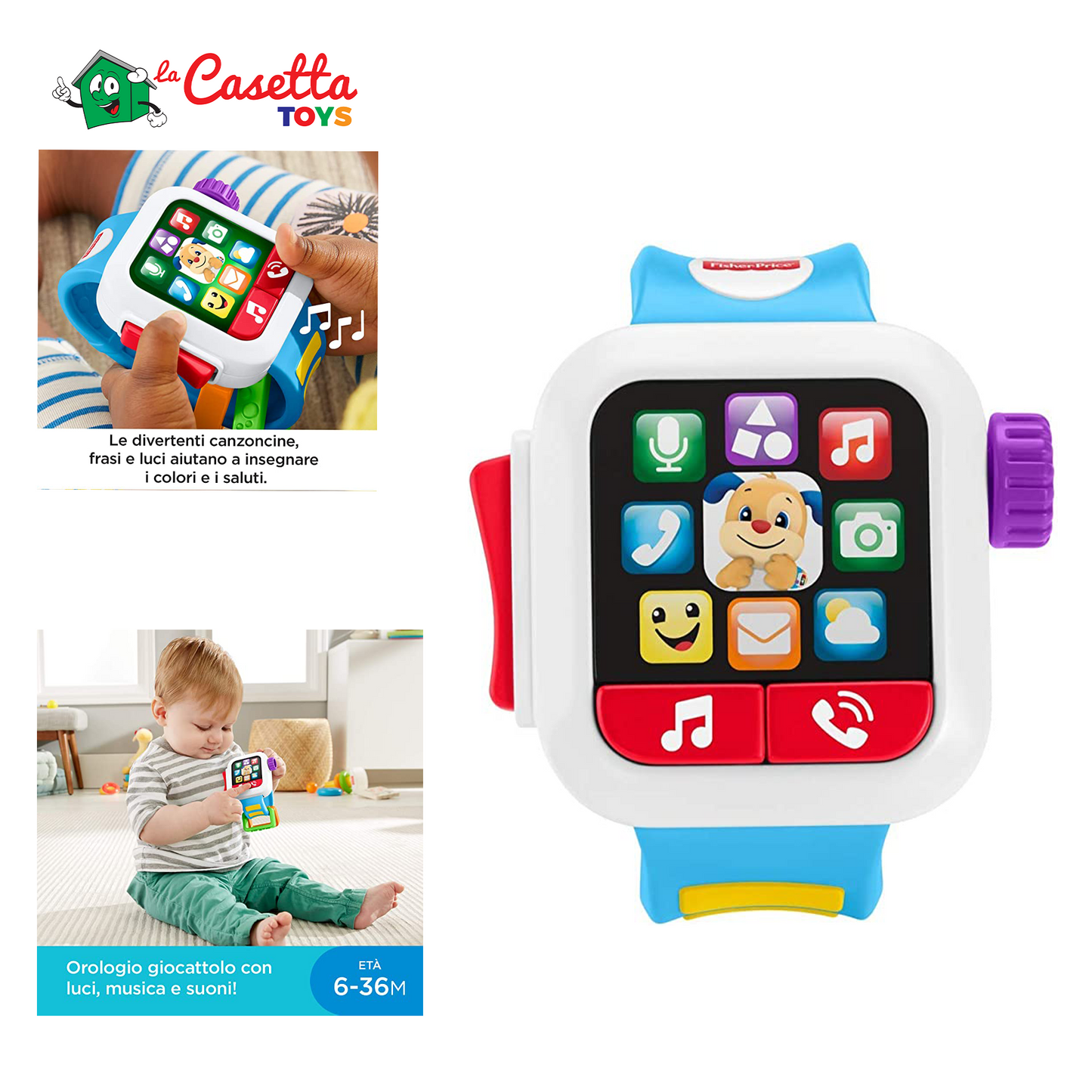 Fisher-Price Smart Watch Scopri e Impara, Insegna Numeri e Colori, Giocattolo per Bambini 6+ Mesi, GMM57