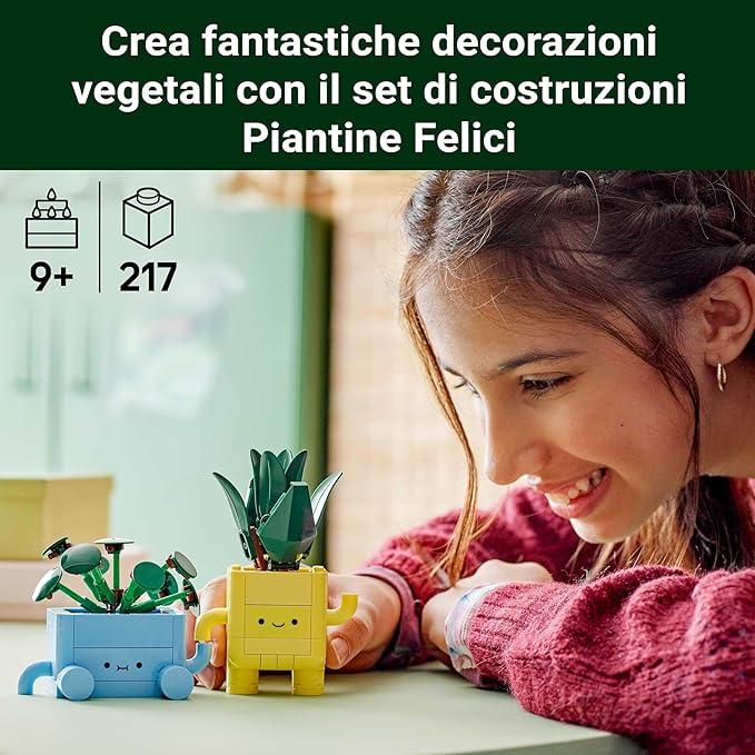 LEGO Botanicals Piantine Felici Giocattolo - Kit di Arti e Mestieri per Bambine con 2 Piante Artificiali, 2 Vasi di Fiori e Facce Intercambiabili - Regali per Ragazze da 9 Anni Fan della Natura, 10349