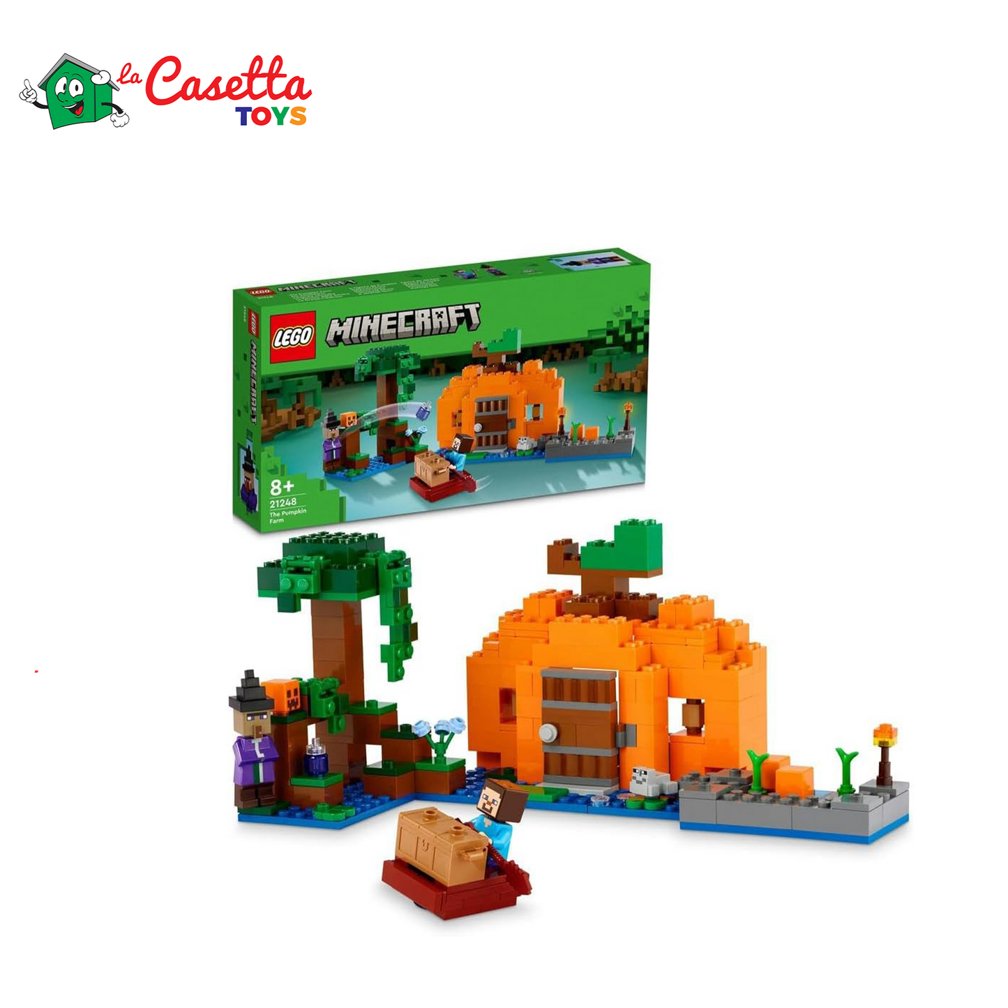 LEGO Minecraft La Fattoria delle Zucche, Casa Giocattolo Costruibile con Rana, Barca, Forziere e Figure di Steve e Strega, Giocattoli d'Azione nel Bioma Palude, Regalo per Bambini e Bambine 21248