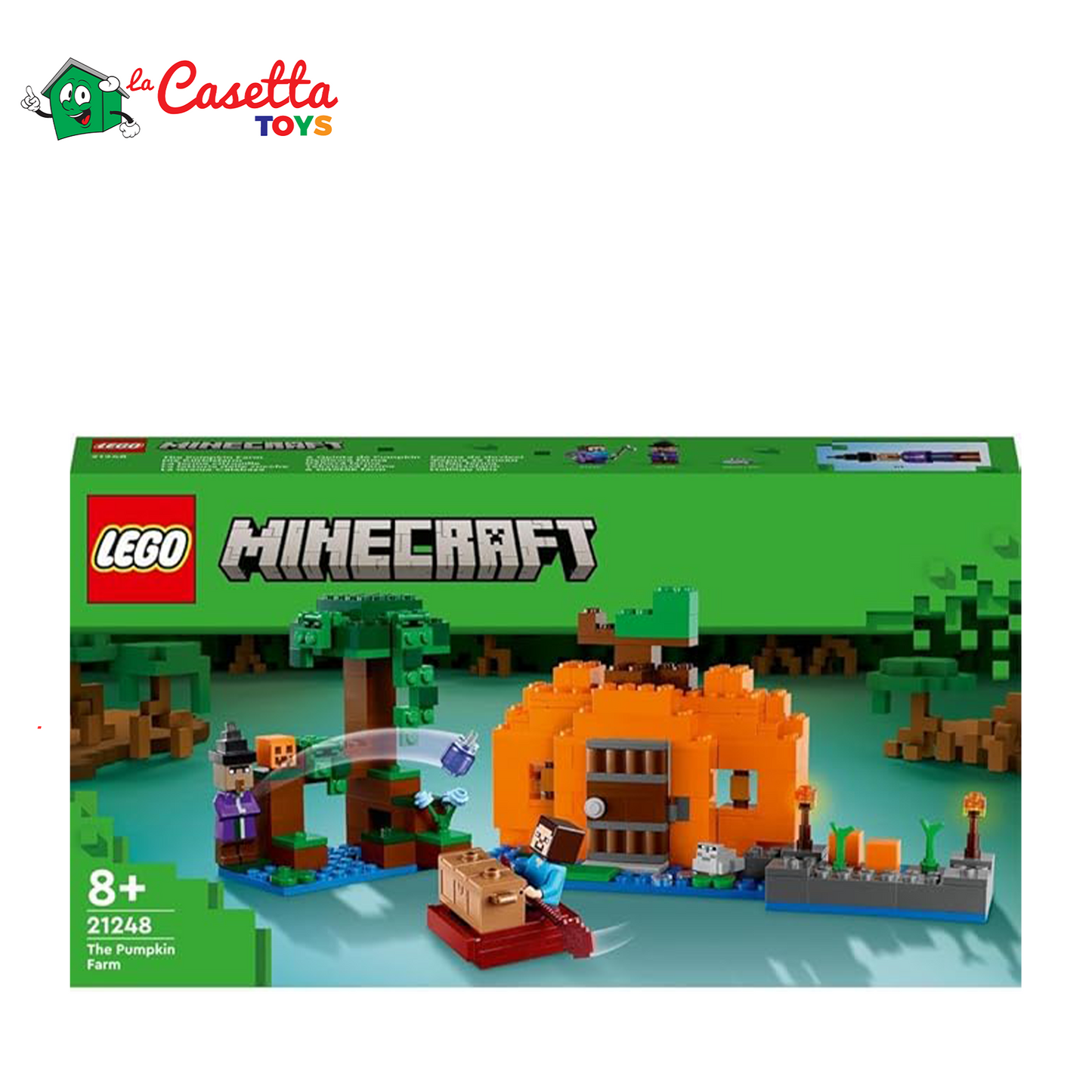 LEGO Minecraft La Fattoria delle Zucche, Casa Giocattolo Costruibile con Rana, Barca, Forziere e Figure di Steve e Strega, Giocattoli d'Azione nel Bioma Palude, Regalo per Bambini e Bambine 21248