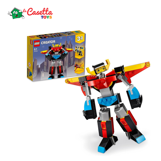 LEGO 31124 Creator 3 In 1 Super Robot, Set Di Costruzioni In Mattoncini, Aereo E Drago Giocattolo Per Bambina E Bambino Dai 6 Anni In Su, Con Parti Regolabili